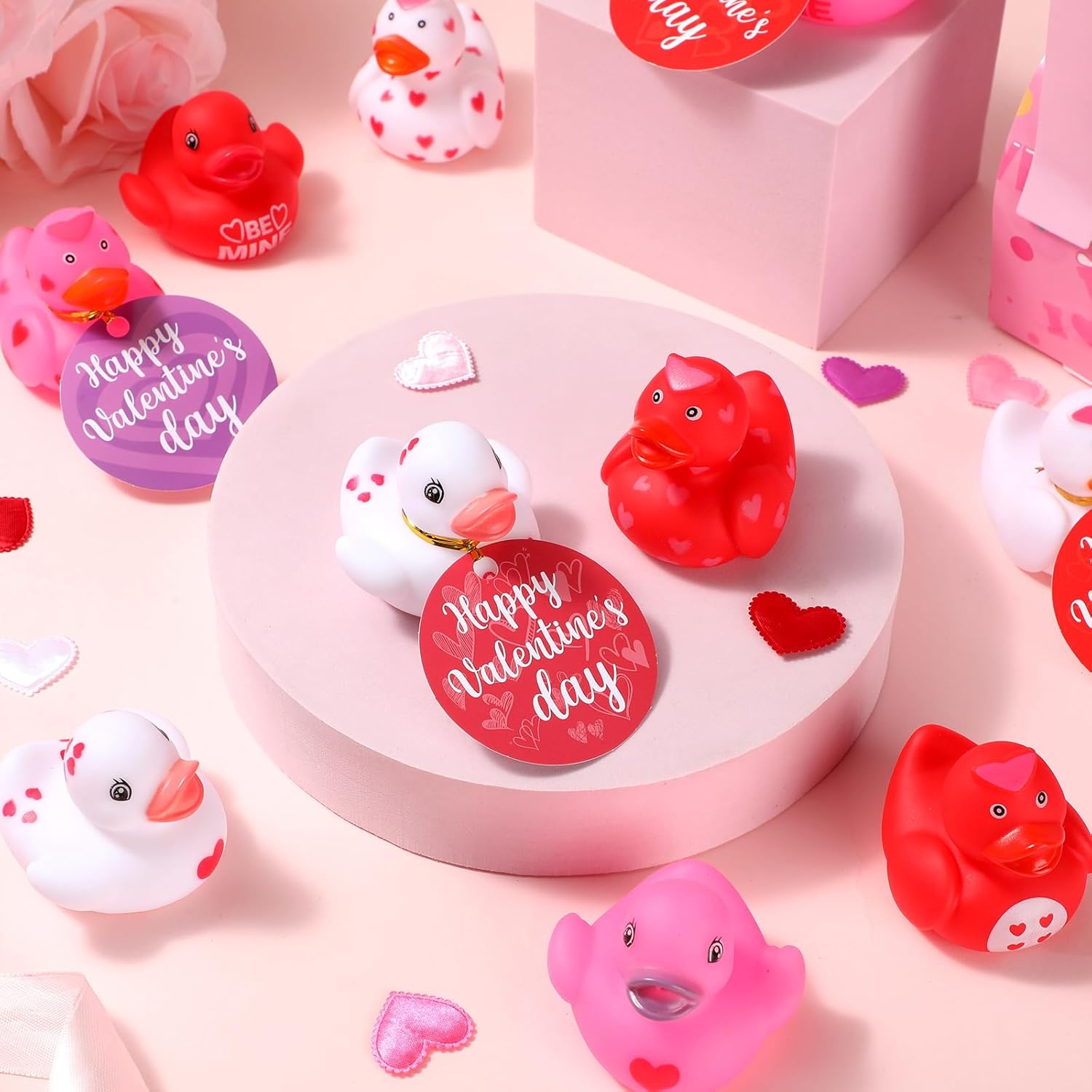 48 Valentines Rubber Ducks with Gift Cards and Gold Ropes