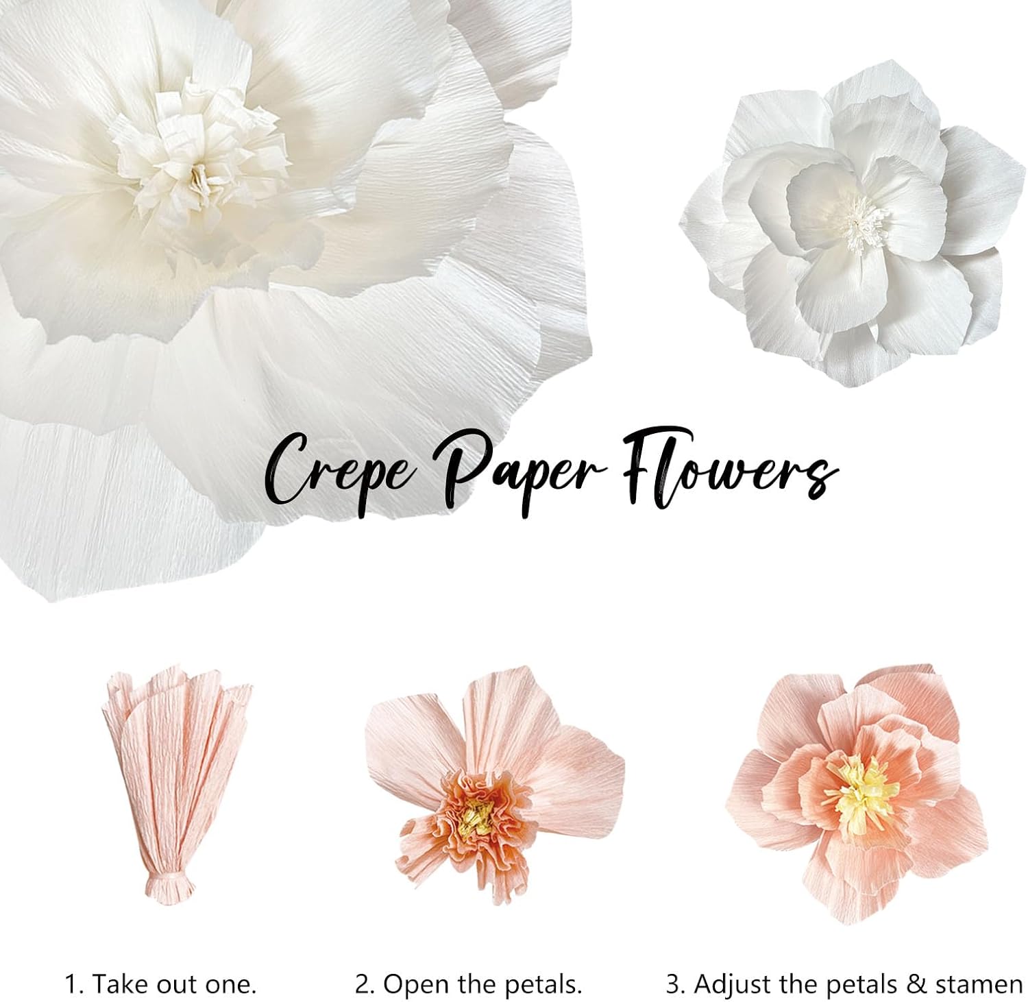 ANSOMO Pink Paper Flowers Artificial Crepe Tissue Wall Decor