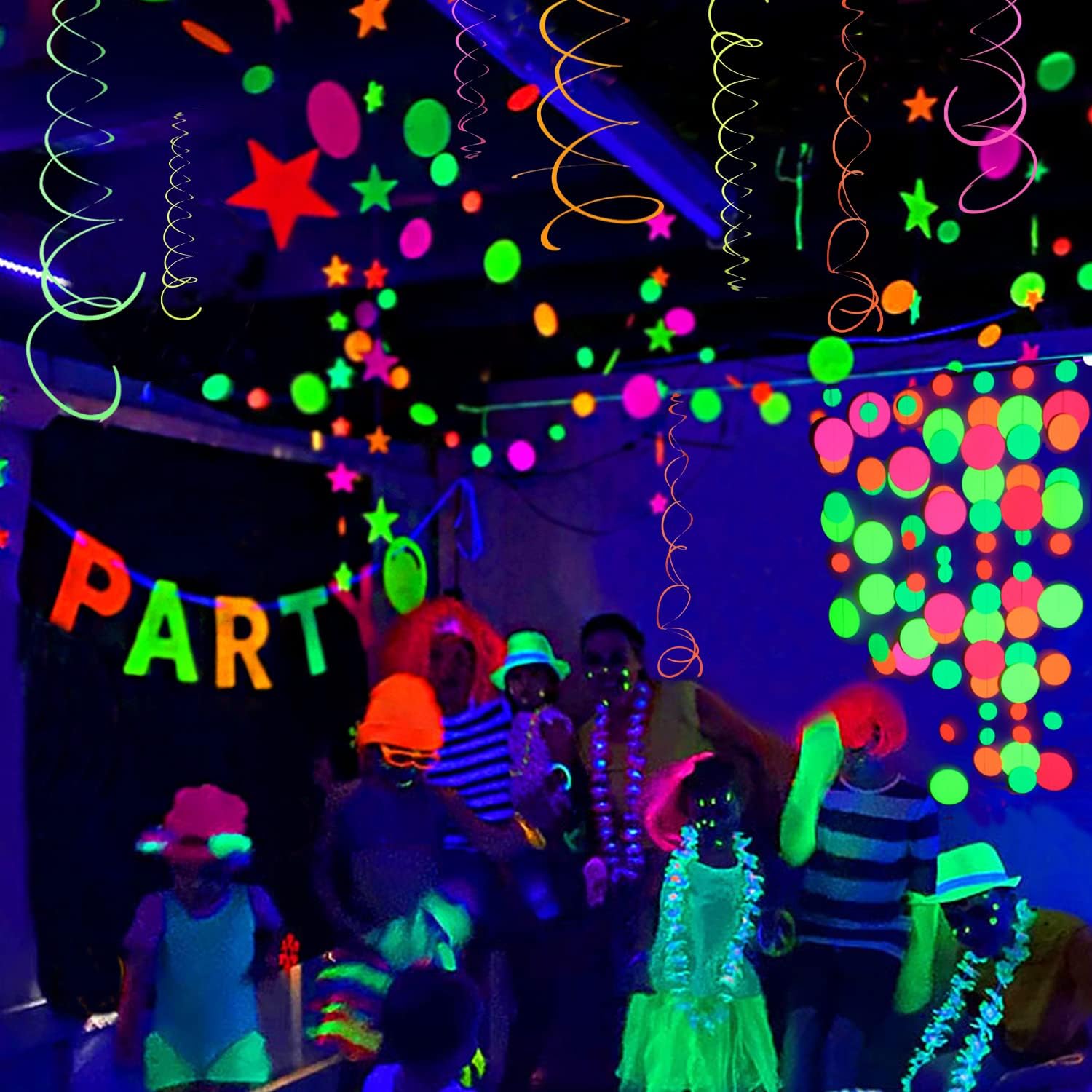 115 Feet UV Neon Garland Streamers for Black Light Parties