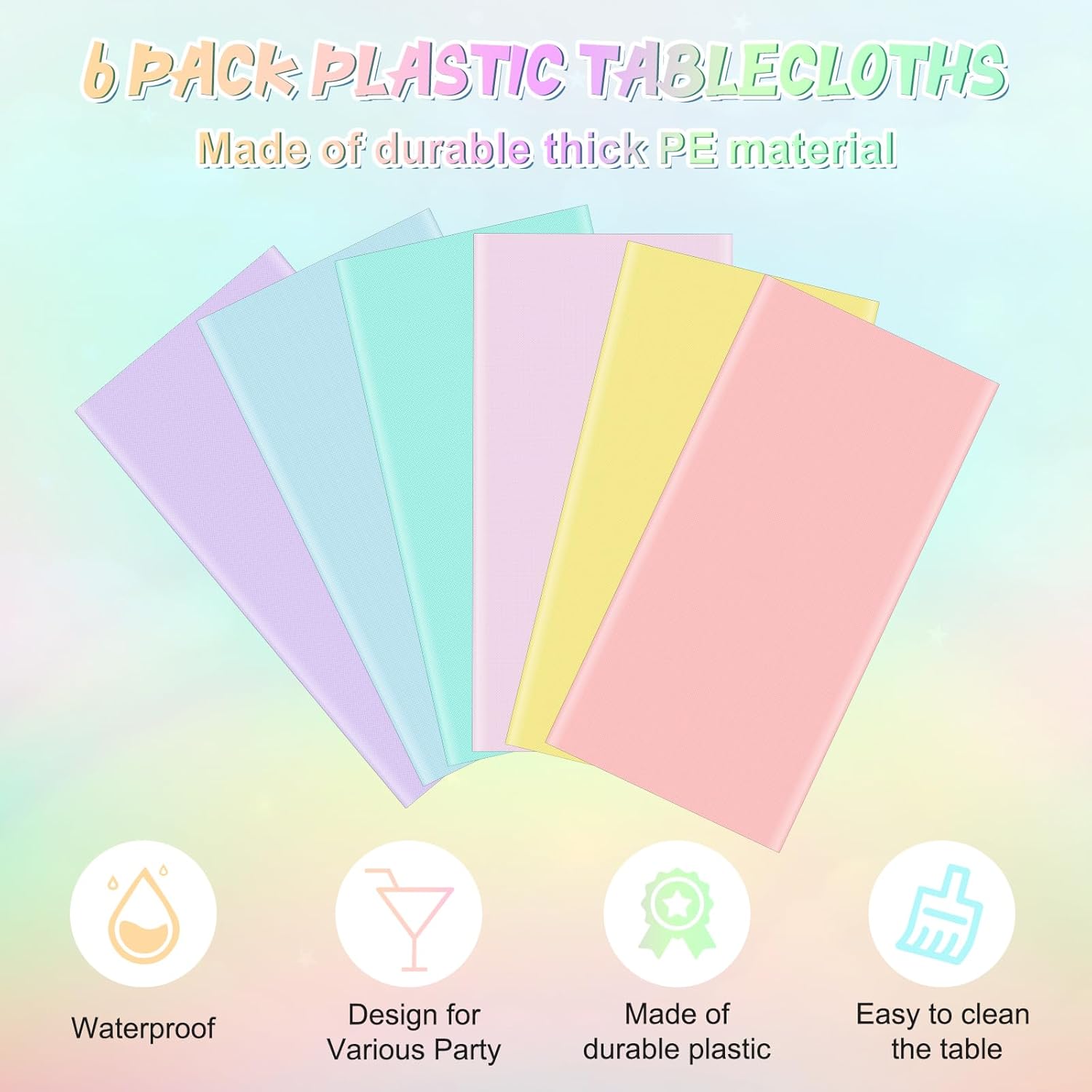 6Pcs Pastel Rainbow Plastic Tablecloths for Parties