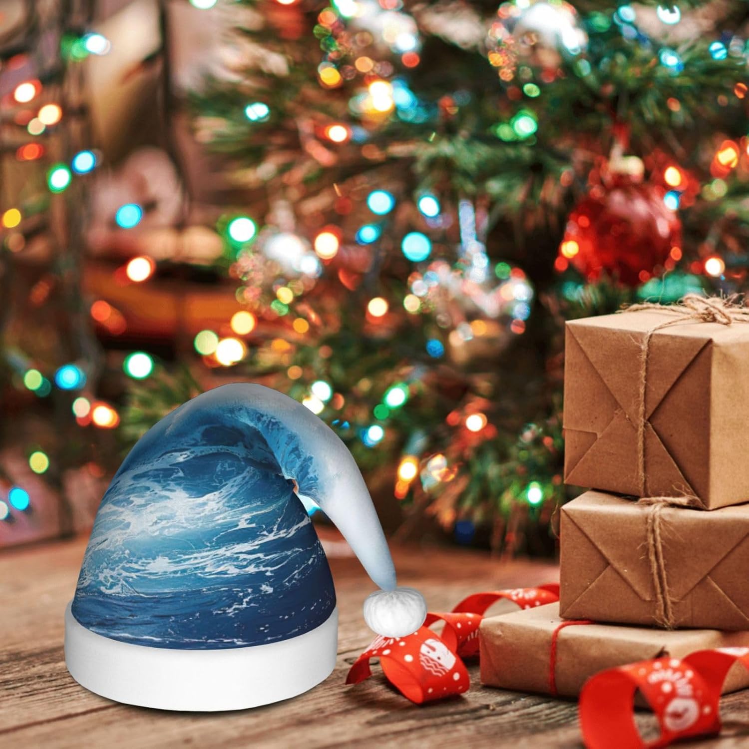 Big Ocean Wave HD Print Christmas Santa Hat Plush
