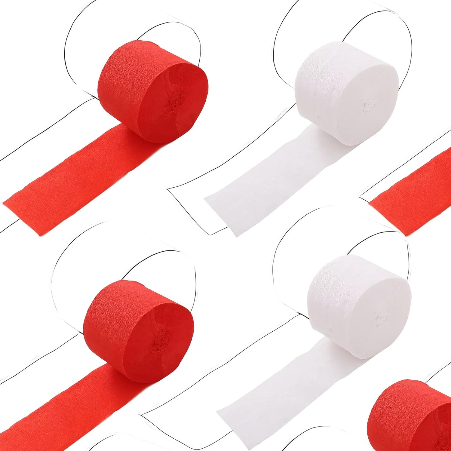 Red and White Crepe Paper Streamers 6 Rolls 82 Feet Long