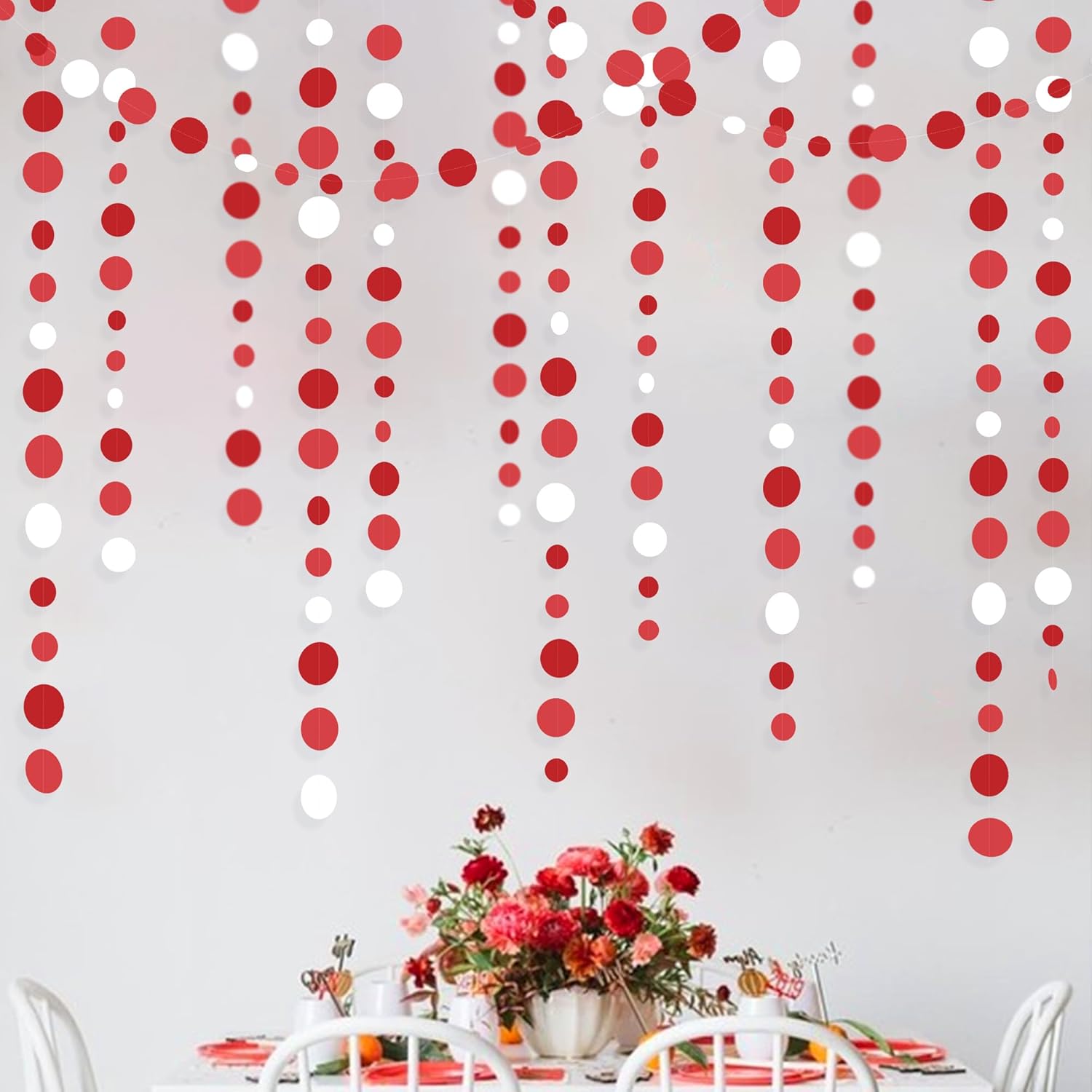 46 Ft Red and White Polka Dot Garland for Parties