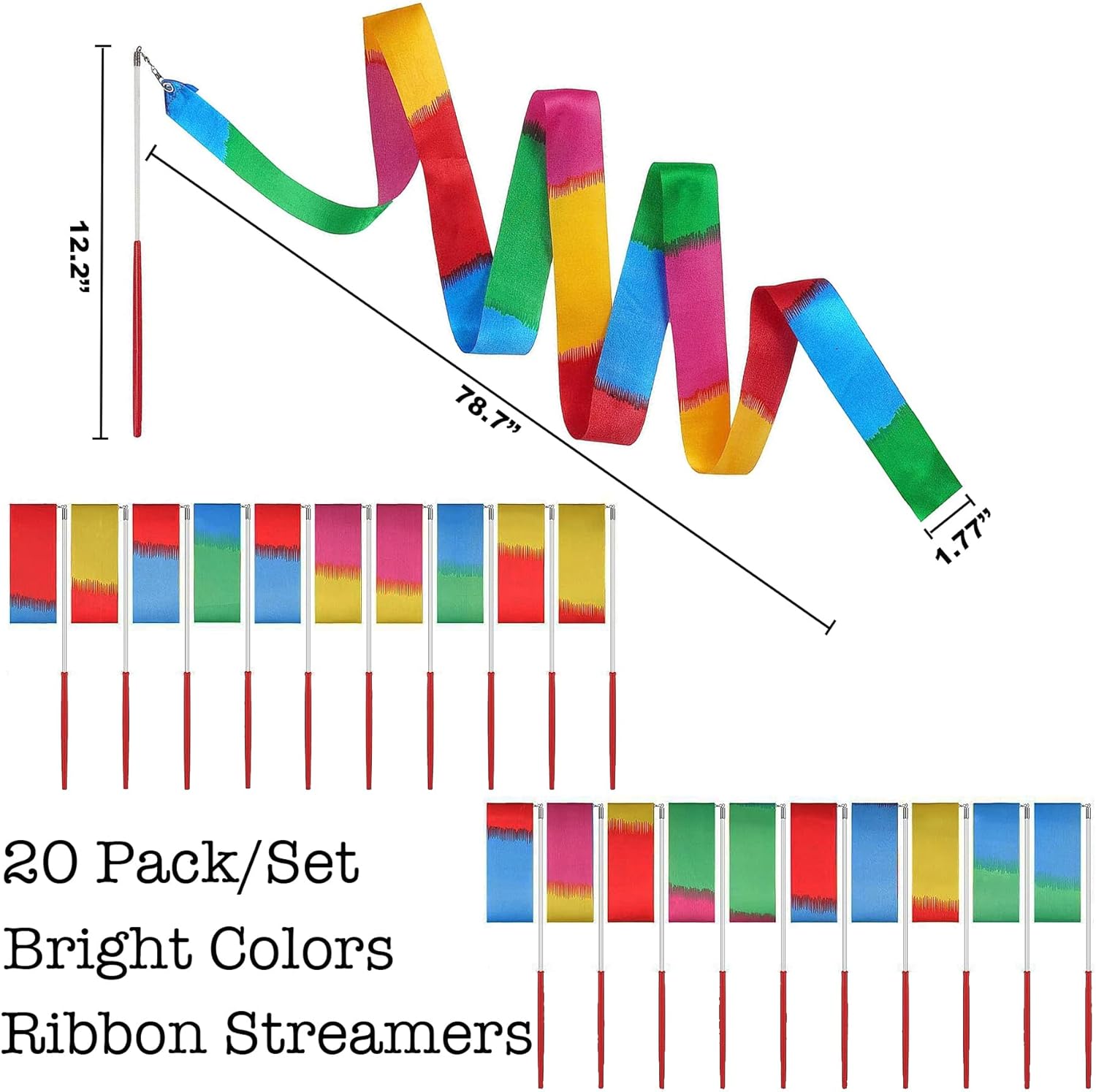 20Pack Rainbow Ribbon Streamers for Kids Party Supplies