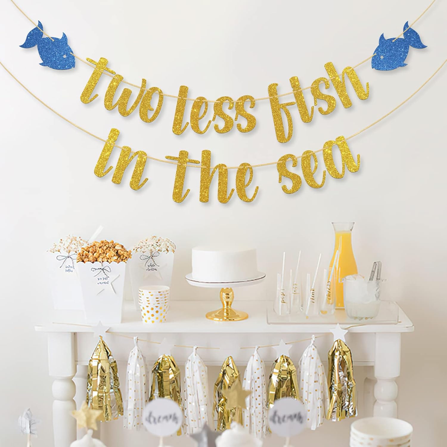 Gold Glitter Two Less Fish in the Sea Banner