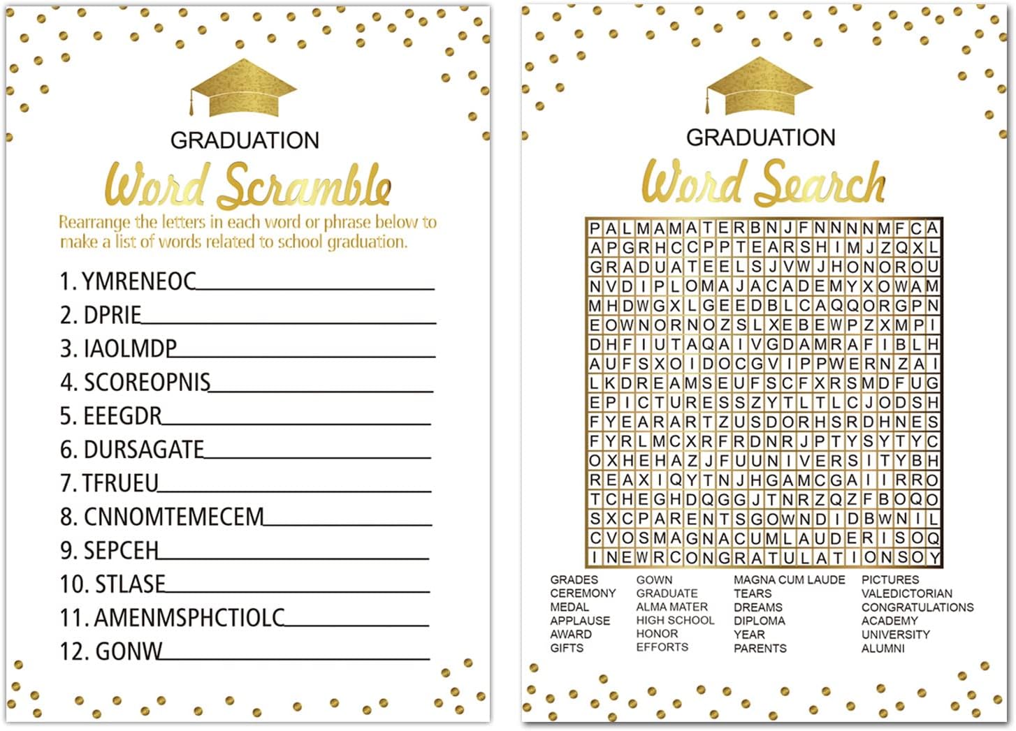 Graduation Party Word Scramble Game Cards 50 Pack
