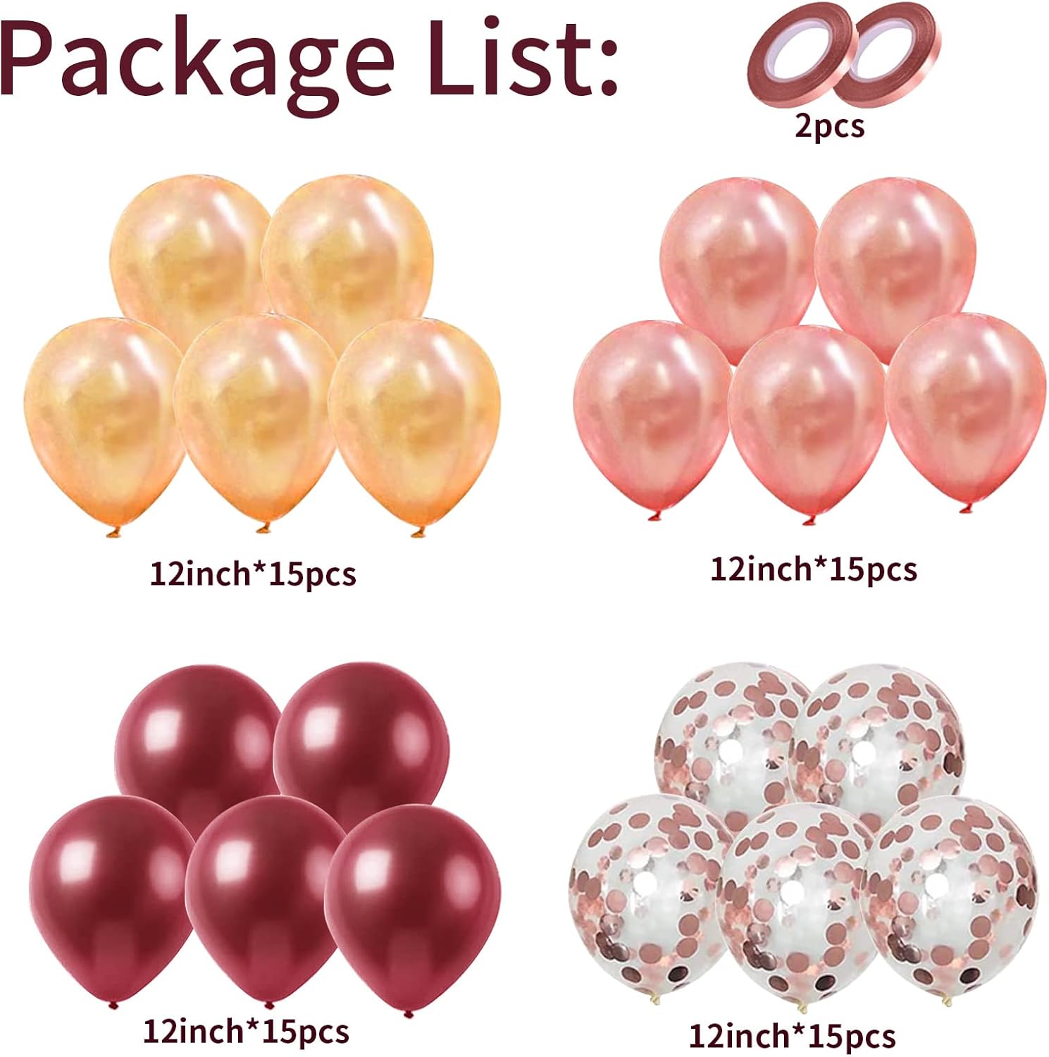 Burgundy Rose Gold Balloons Set 60 Pack