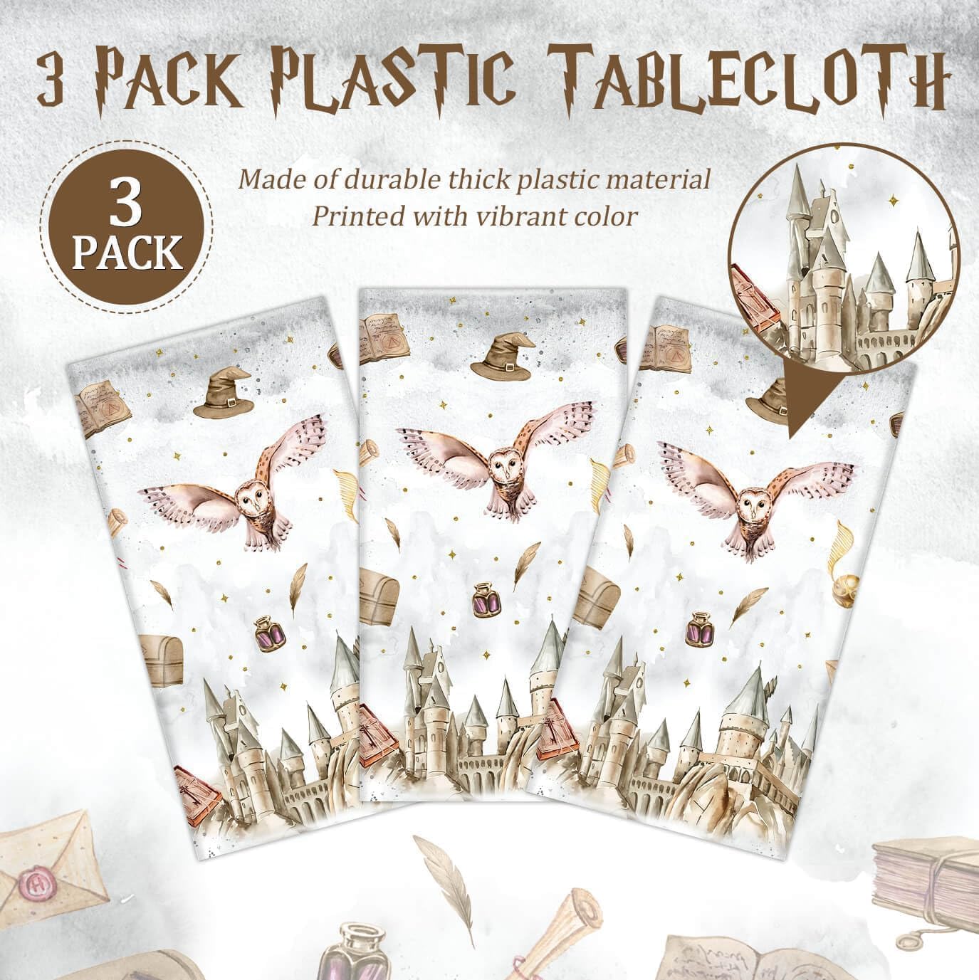3 Pieces Magical Wizard Party Tablecloth for Boys Girls