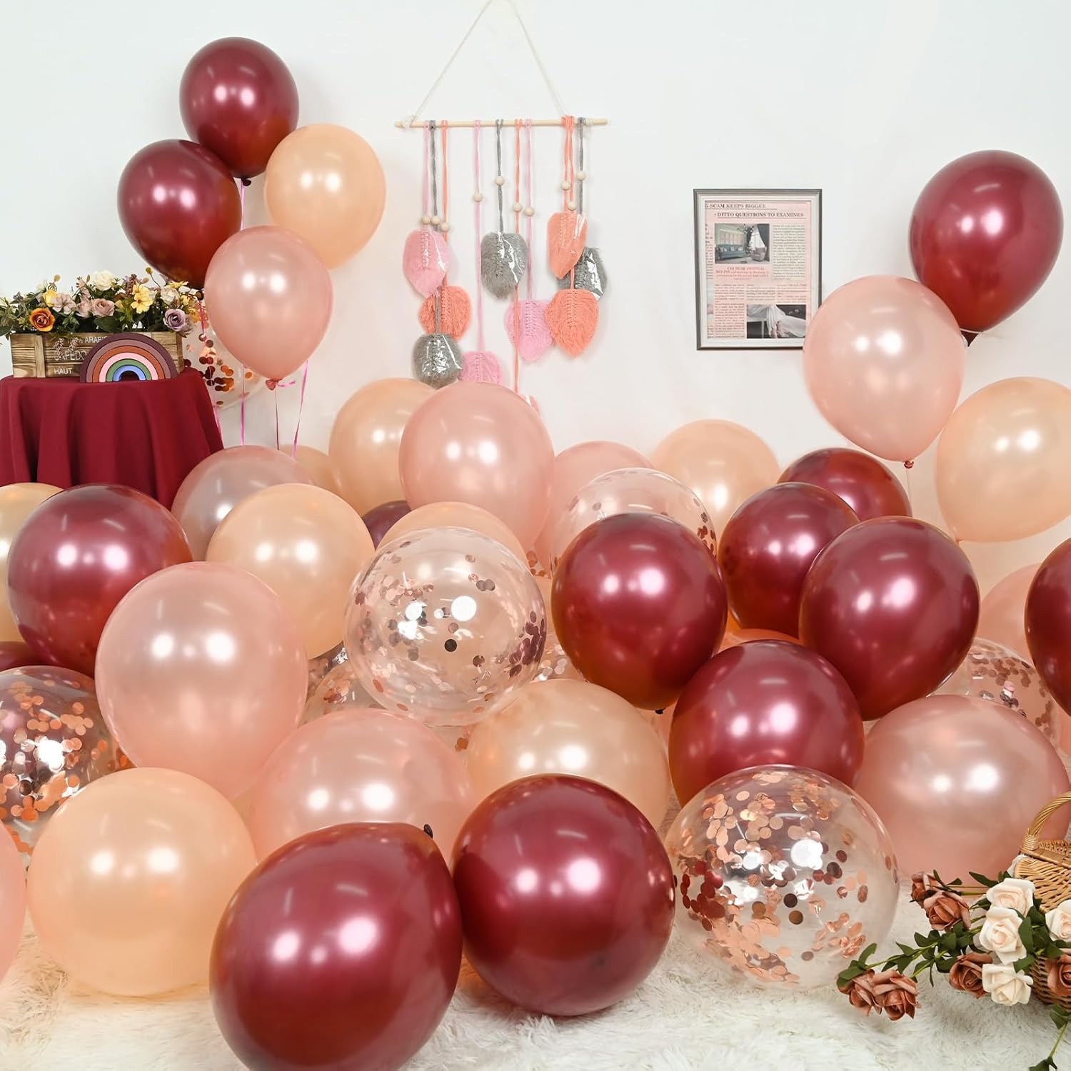 Burgundy Rose Gold Balloons Set 60 Pack
