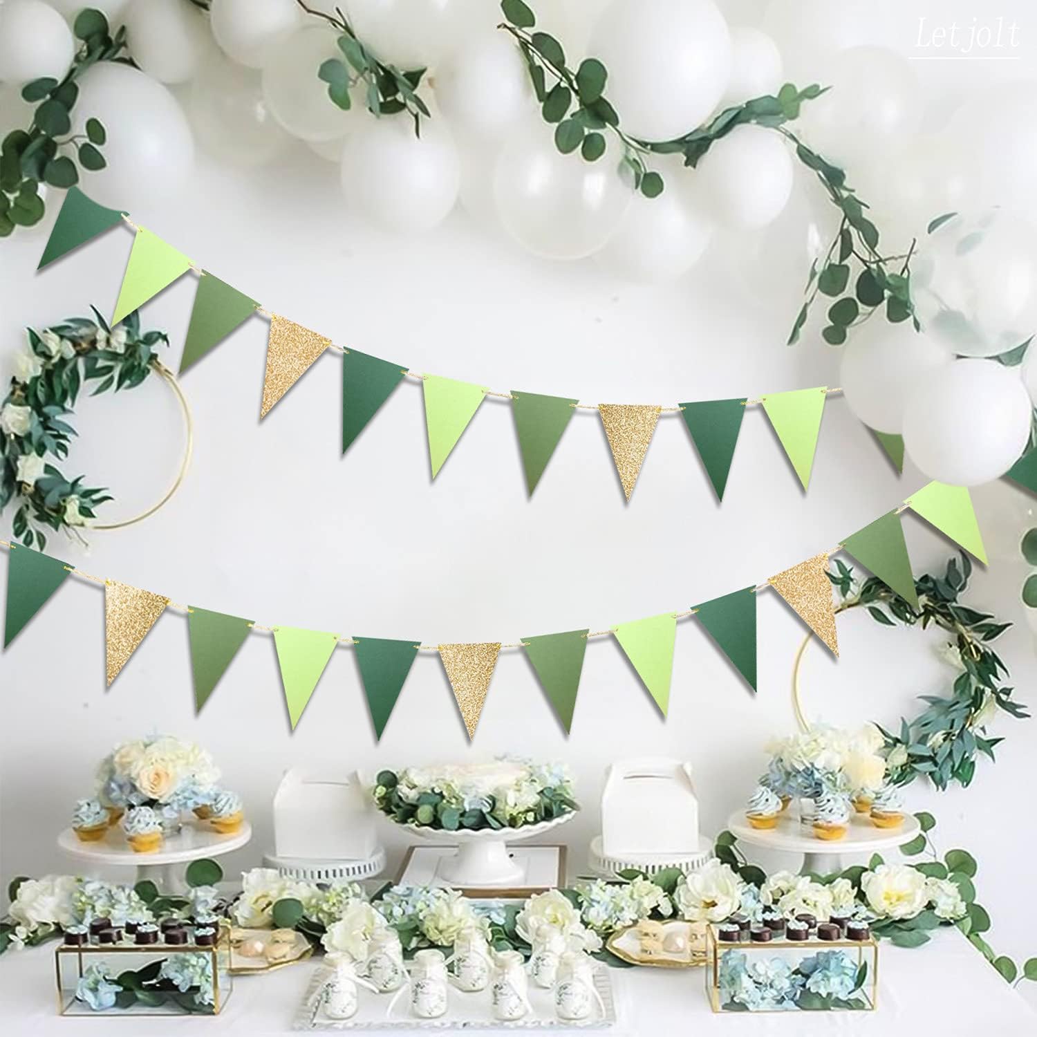 Letjolt Green Triangle Banner Decoration for Birthday and Party