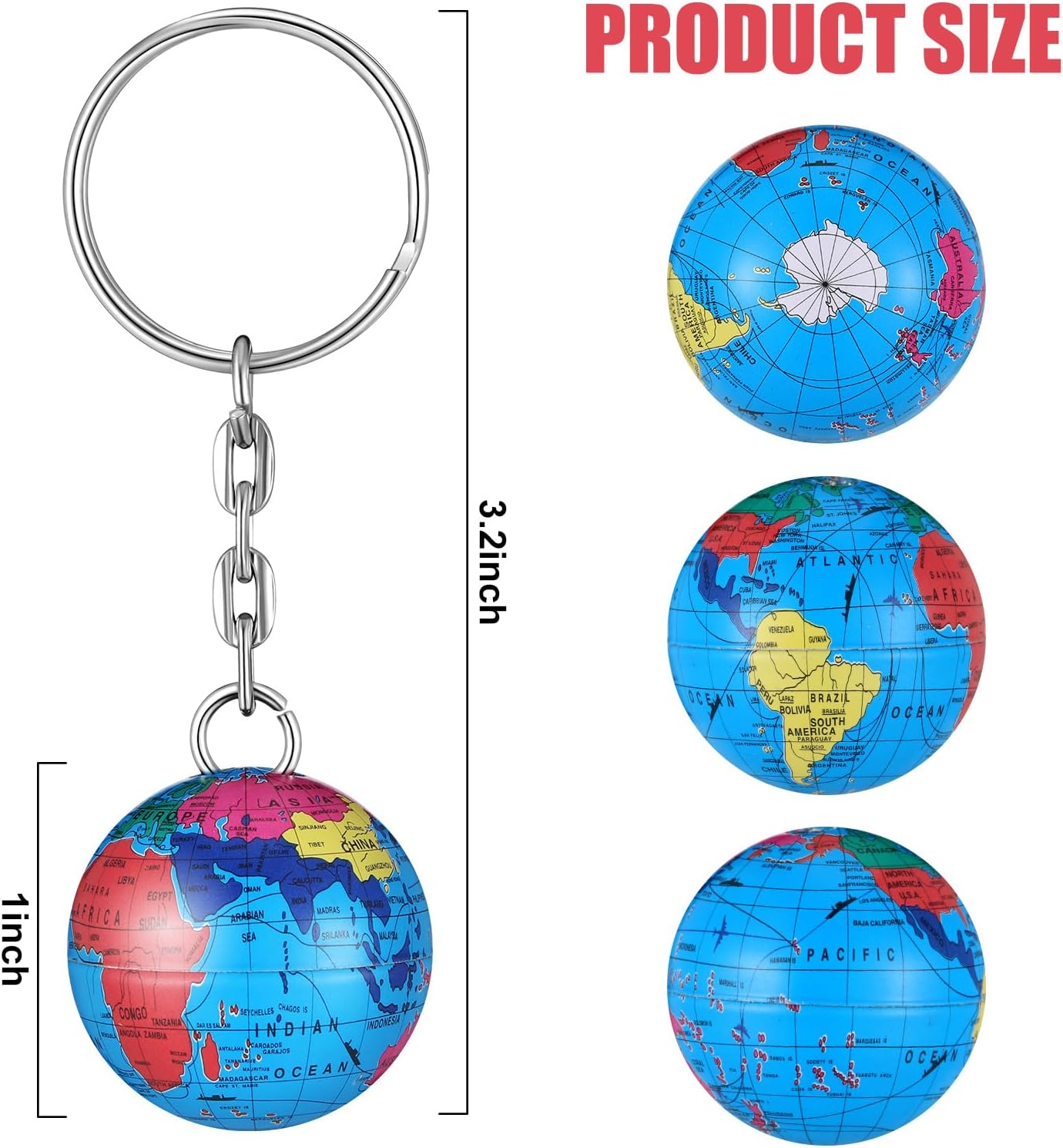 Oudain 24 Pcs Colorful Globe Keychains Bulk