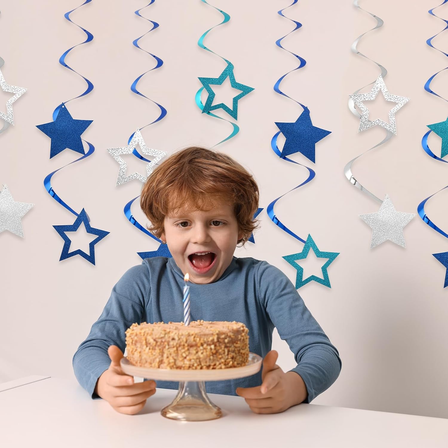 64pcs Blue Foil Swirl Streamers for Birthday Party Decorations