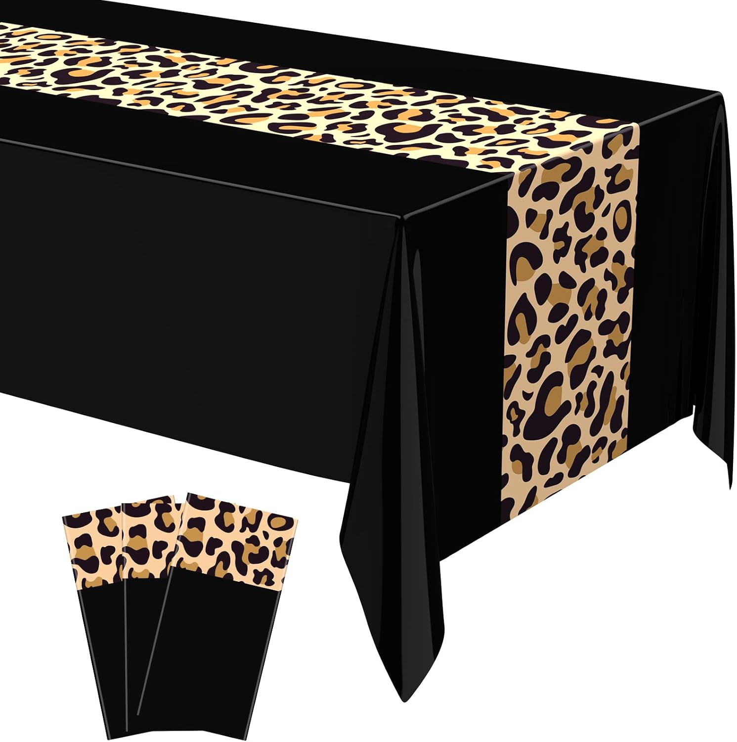Buryeah Leopard Print Tablecloth Set of 3 Black