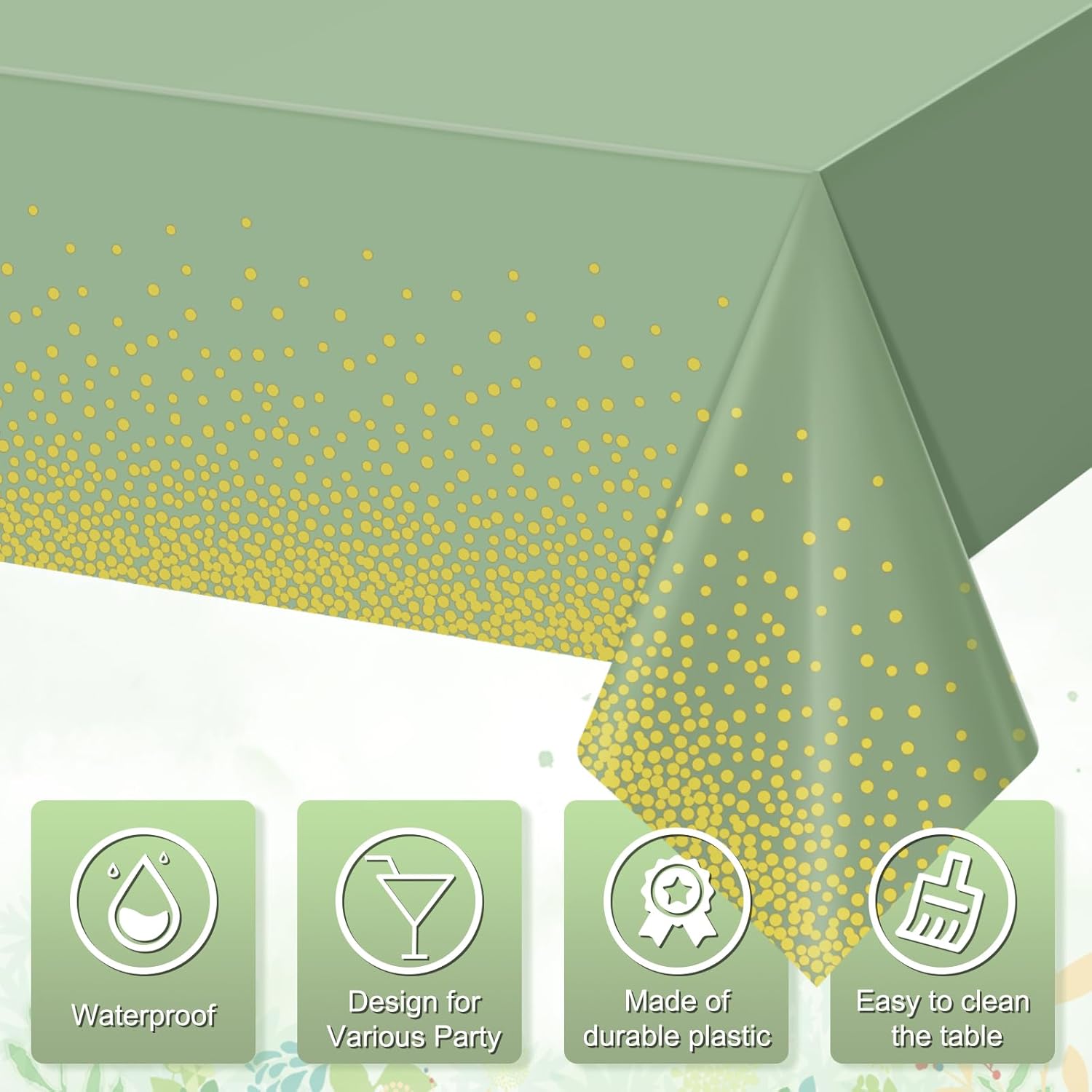 FunnyPars 3 Pack Sage Green Gold Tablecloth 54x108