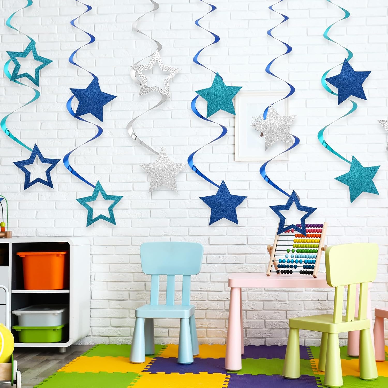 64pcs Blue Foil Swirl Streamers for Birthday Party Decorations