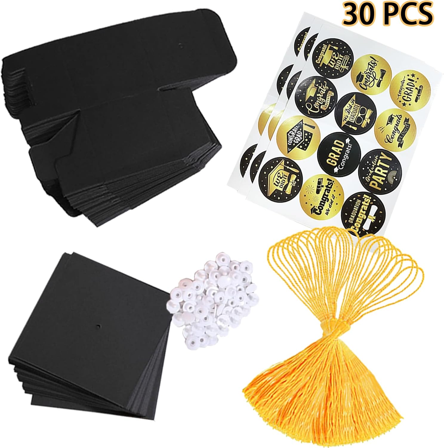 BESSEEK 30Pcs Black Graduation Cap Candy Boxes with Yellow Tassel