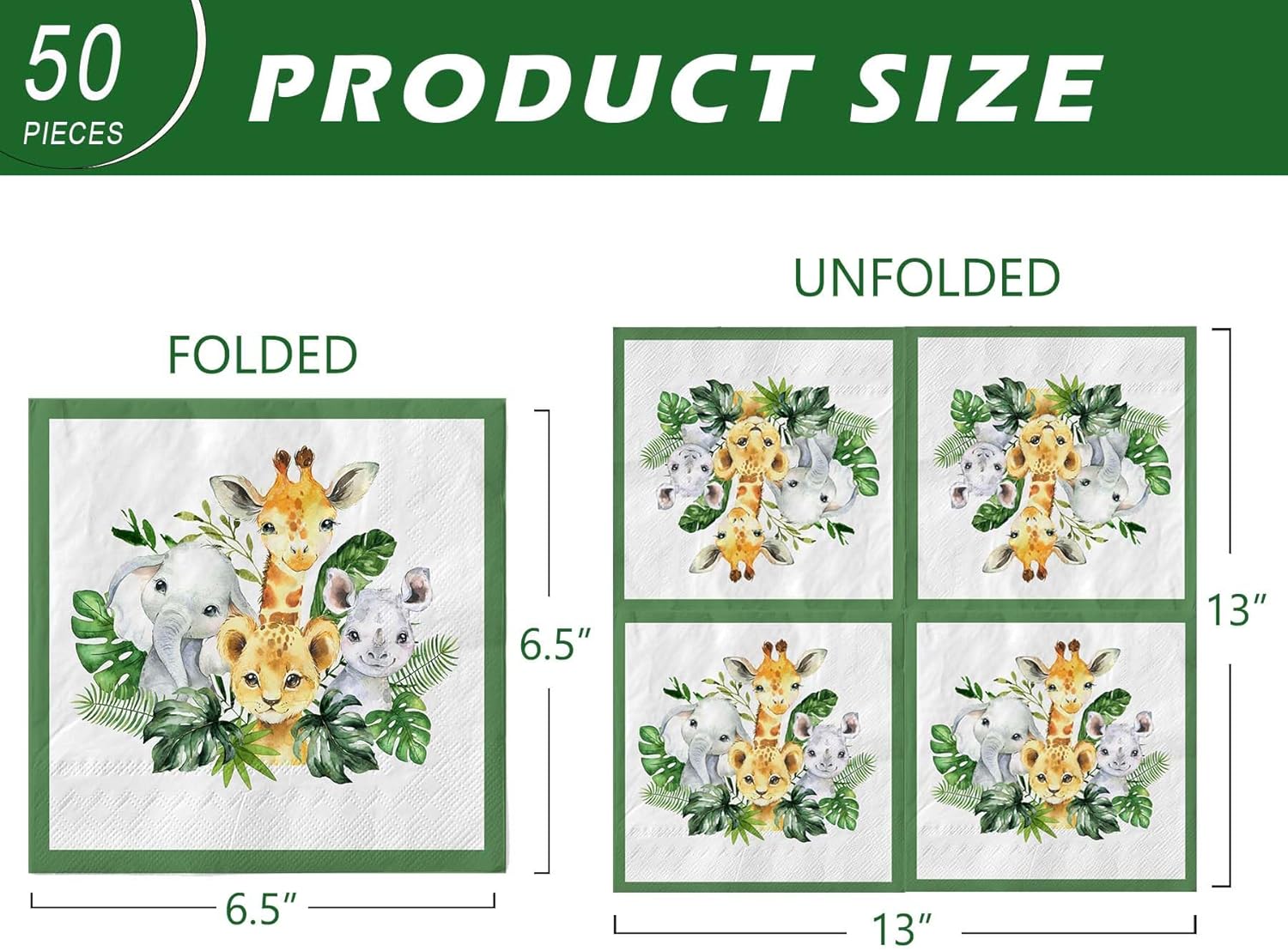Yuzioey 50 Pcs Safari Napkins Jungle Animals Disposable Tableware