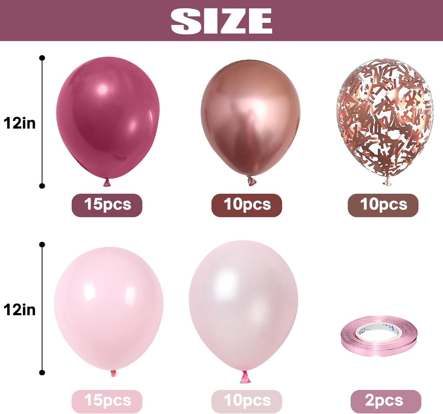 Dusty Rose Balloons 60 Pack 12 Inch Birthday Decor Set