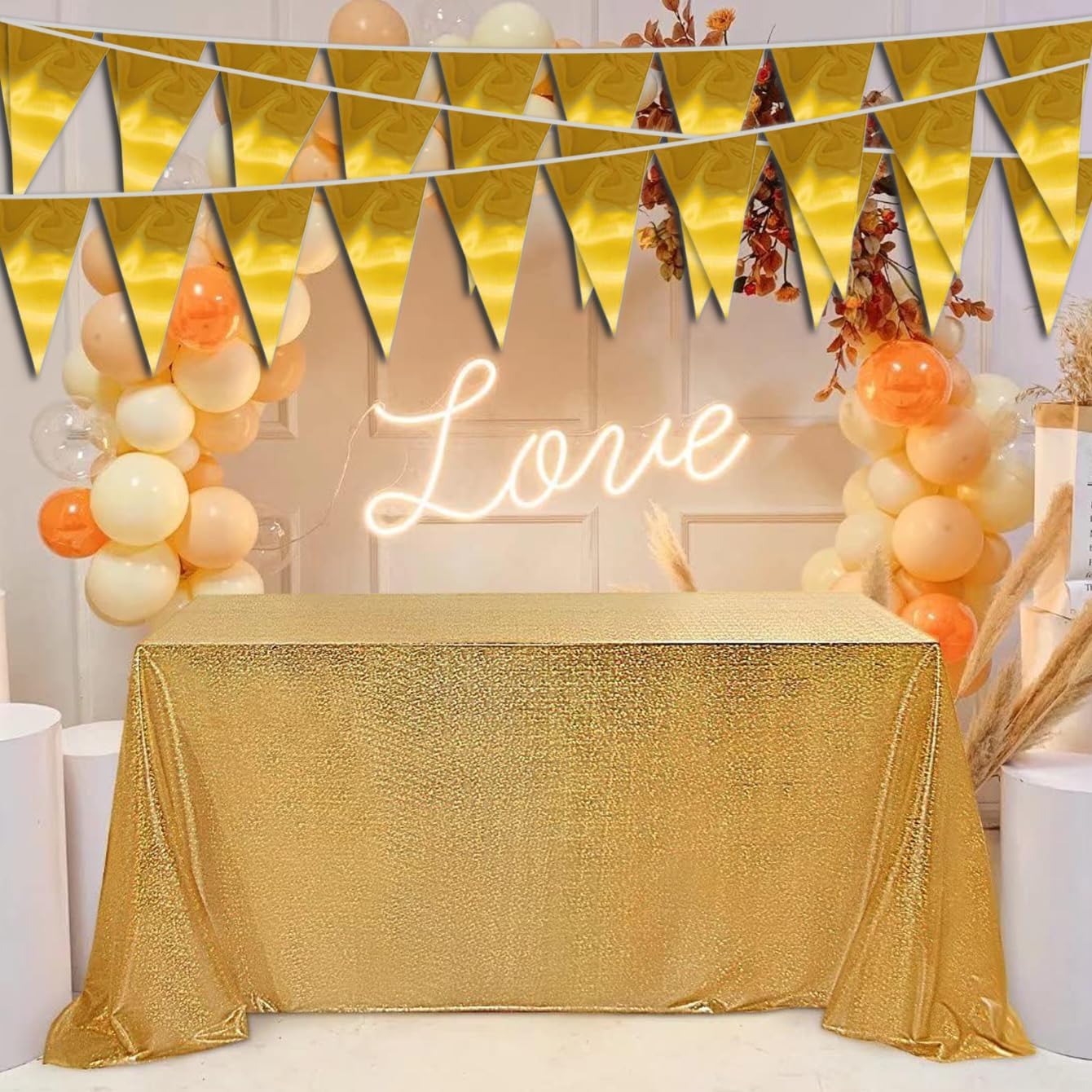 40M Gold Triangle Pennant Banner Garland for Parties