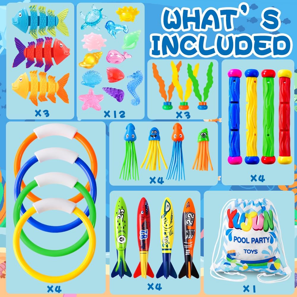 YUJUN 35PCS Pool Diving Toy Set for Kids