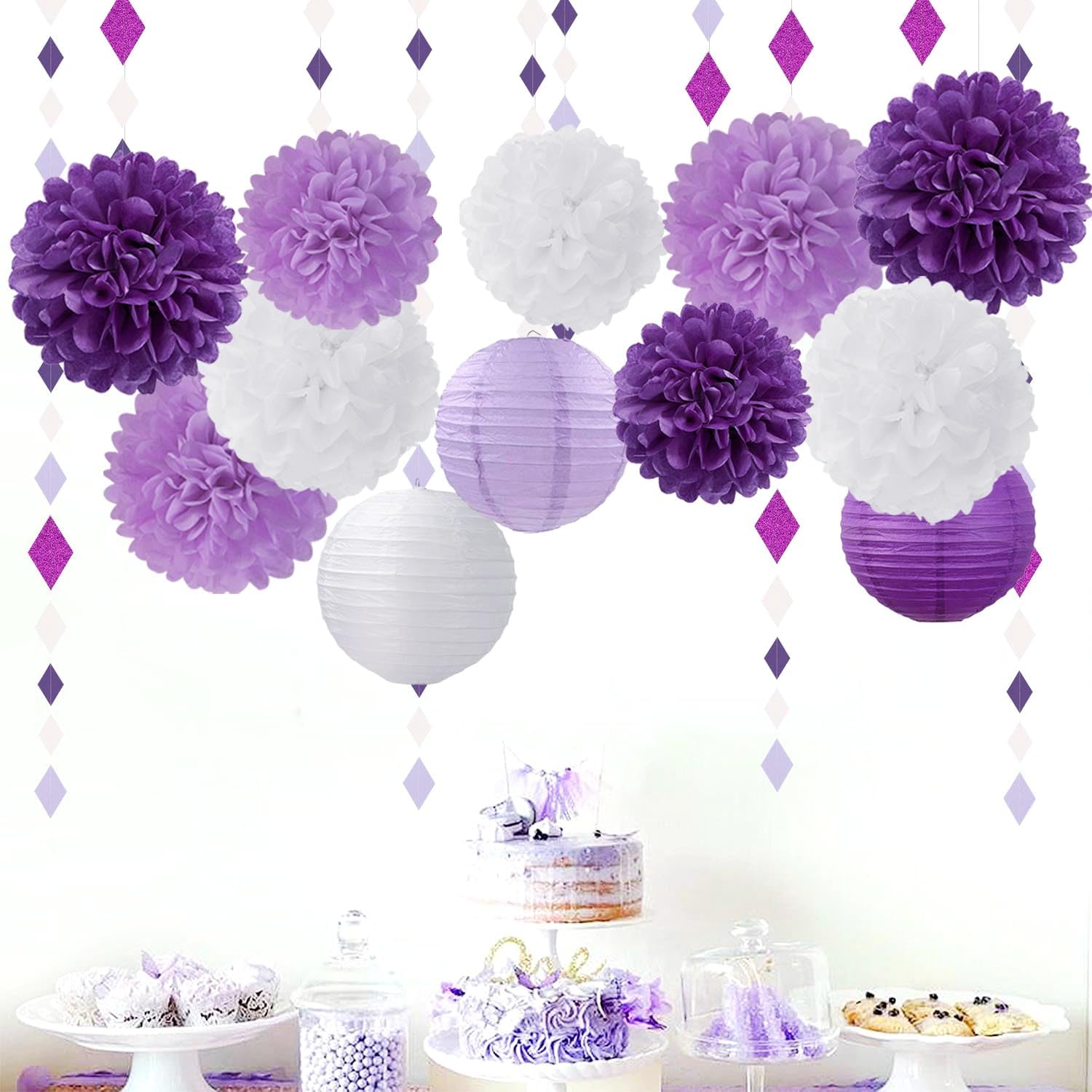 Purple White Lavender Decorations 15PCS Party Kit