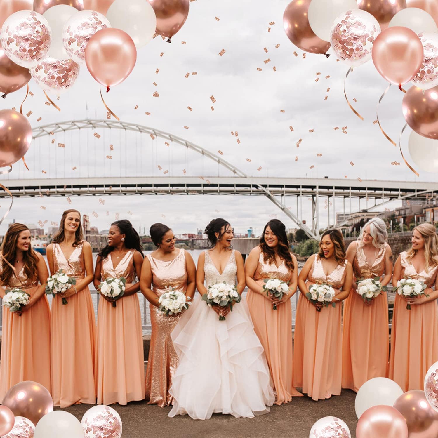 Rose Gold Confetti Balloons 50pcs 12 Inch Set with 33 Feet String