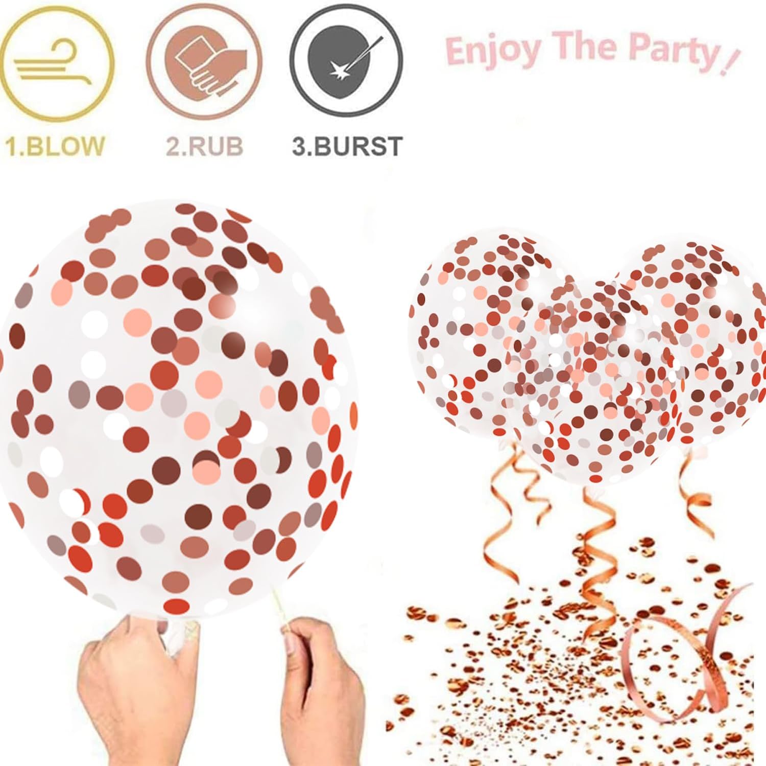 Zesliwy 50 Pack 12 Inch Rose Gold Balloons with 33 Feet Ribbon