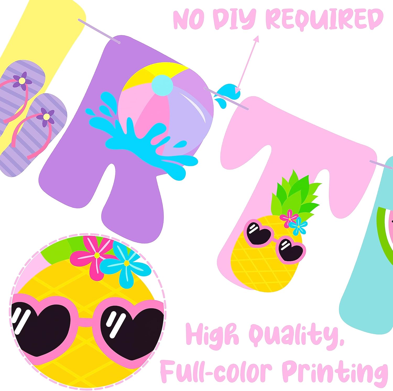 Pool Party Happy Birthday Banner Garland Decorations
