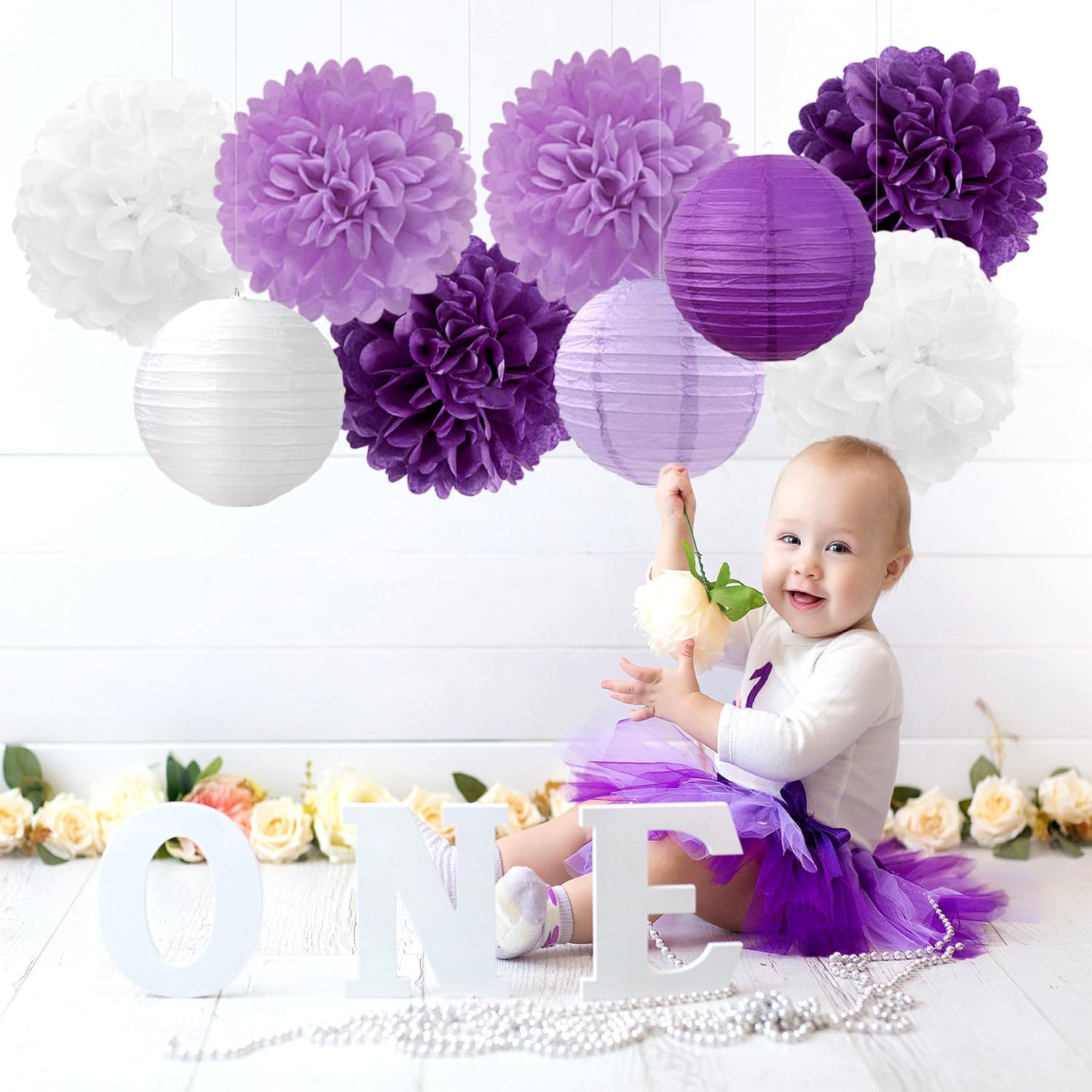 Purple White Lavender Decorations 15PCS Party Kit