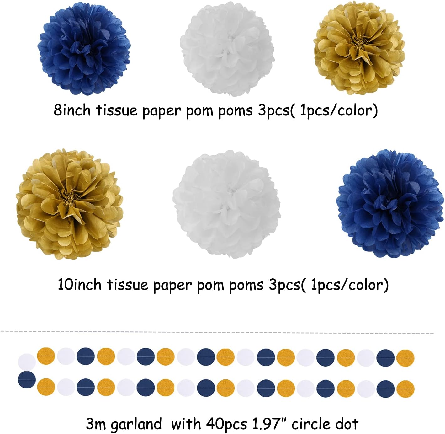 Navy Blue White Gold Party Decoration Kit 23pcs
