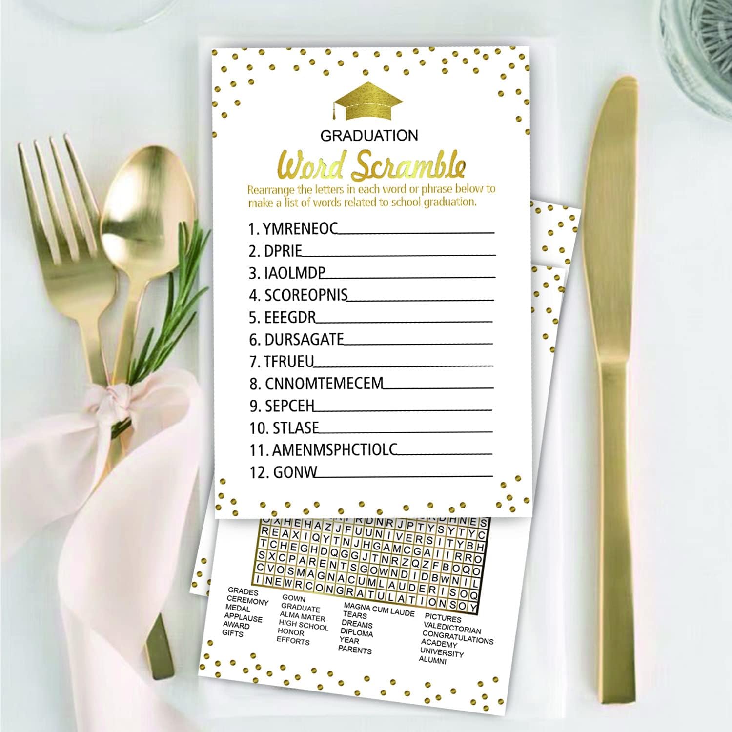 Graduation Party Word Scramble Game Cards 50 Pack