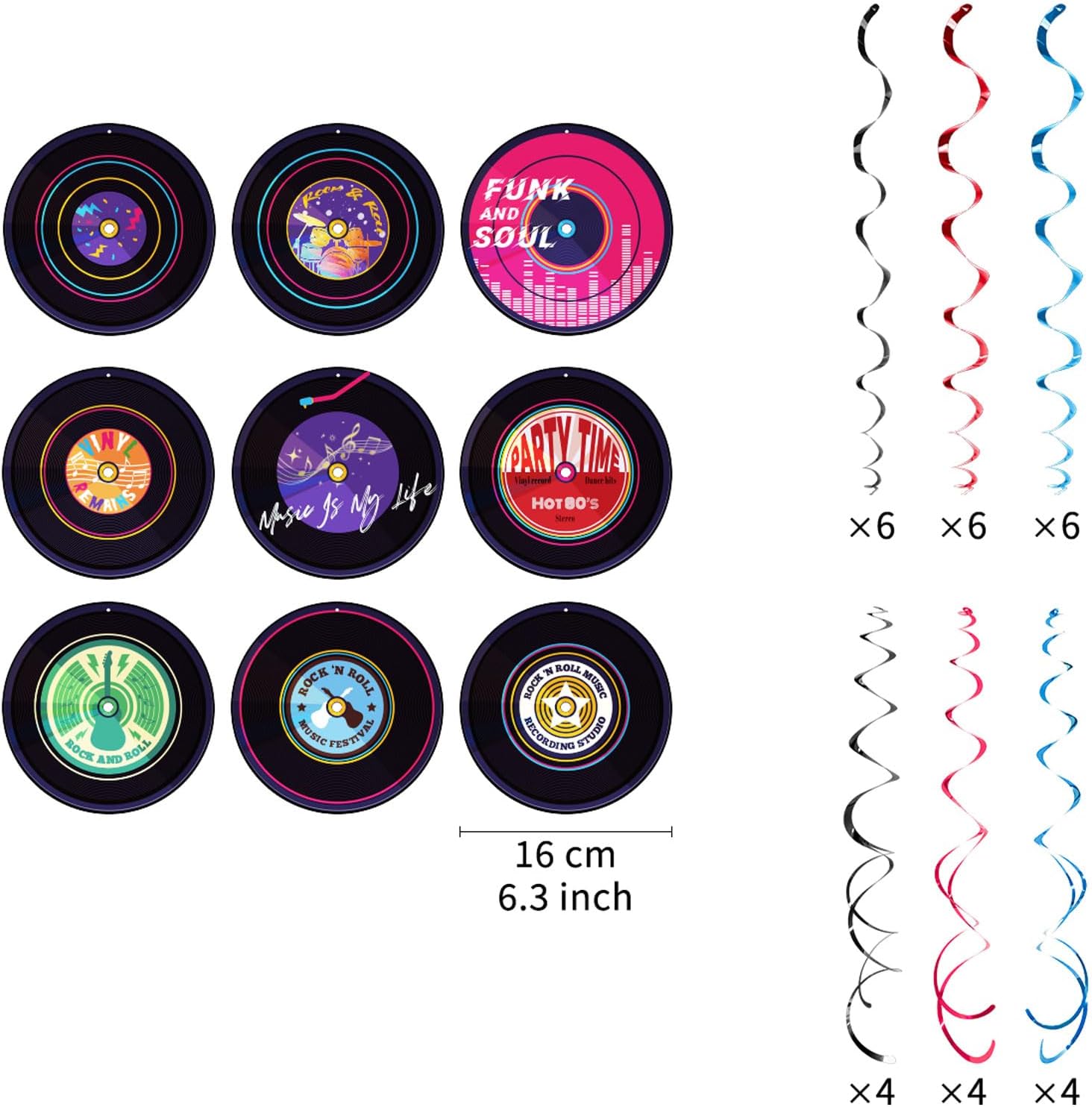 Rock and Roll Record Party Hanging Swirls 48 Pcs