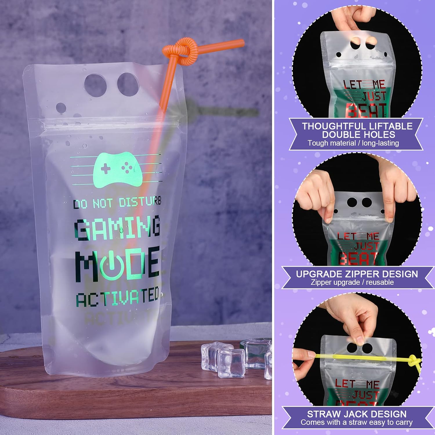 Suclain 24 Pcs Video Game Party Drink Pouch Cups with Straws