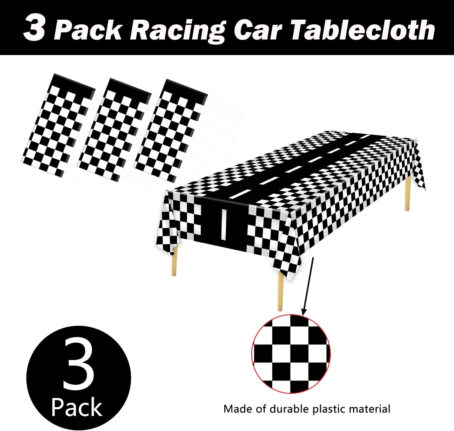 3 Pack Checkered Race Car Party Tablecloths