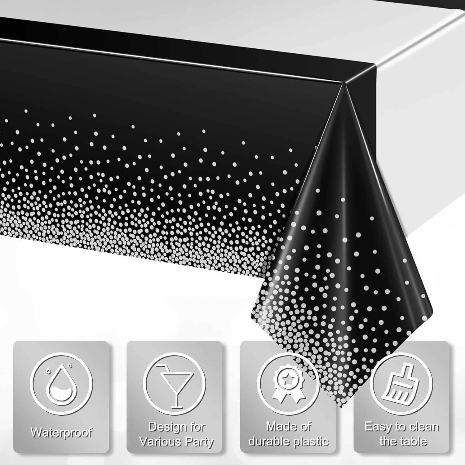 3Pcs Black and Silver Tablecloth Party Decorations