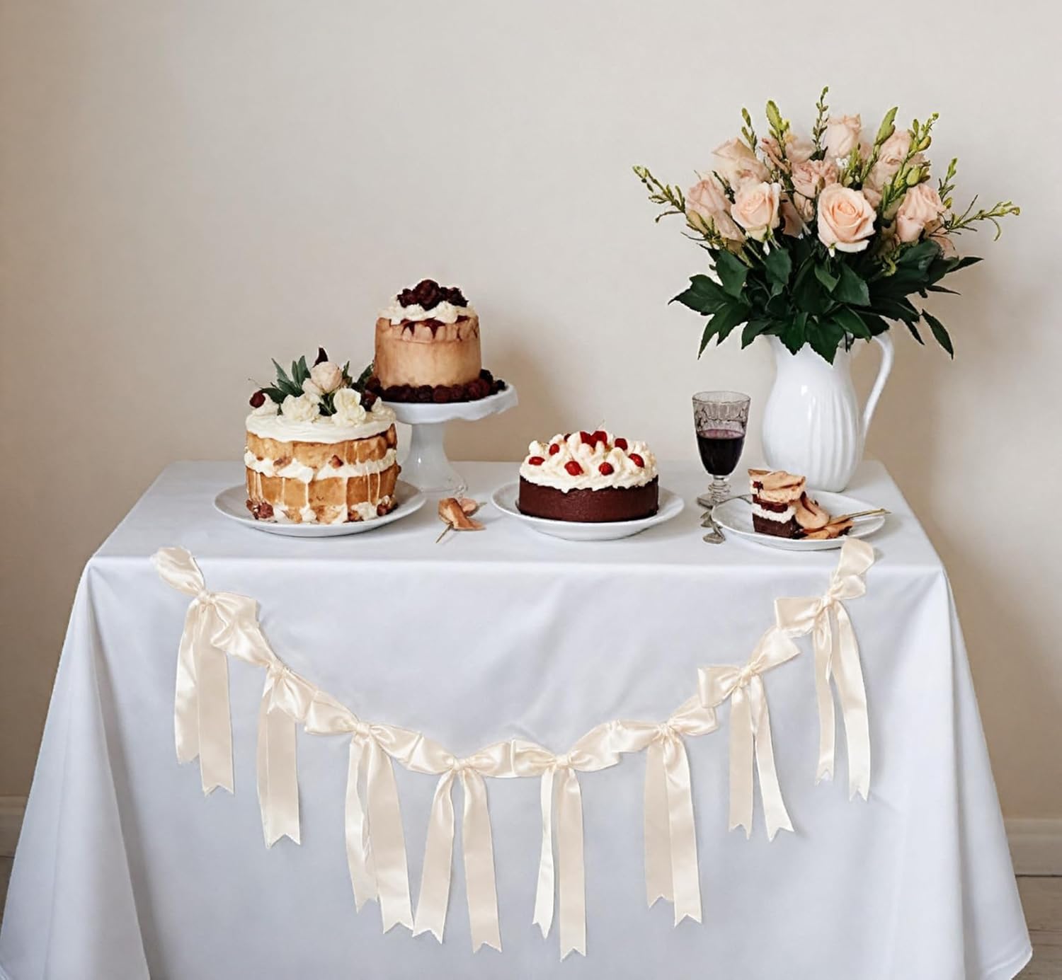 White Bow Garland for Bachelorette Party Decor