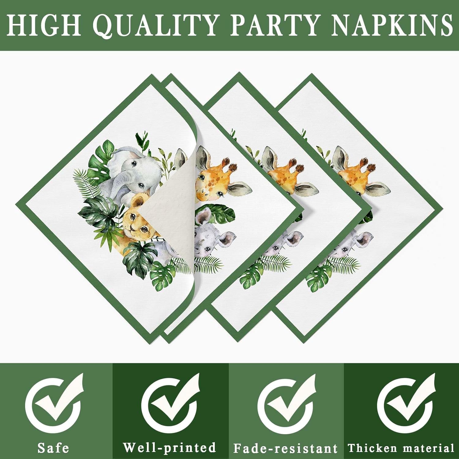 Yuzioey 50 Pcs Safari Napkins Jungle Animals Disposable Tableware