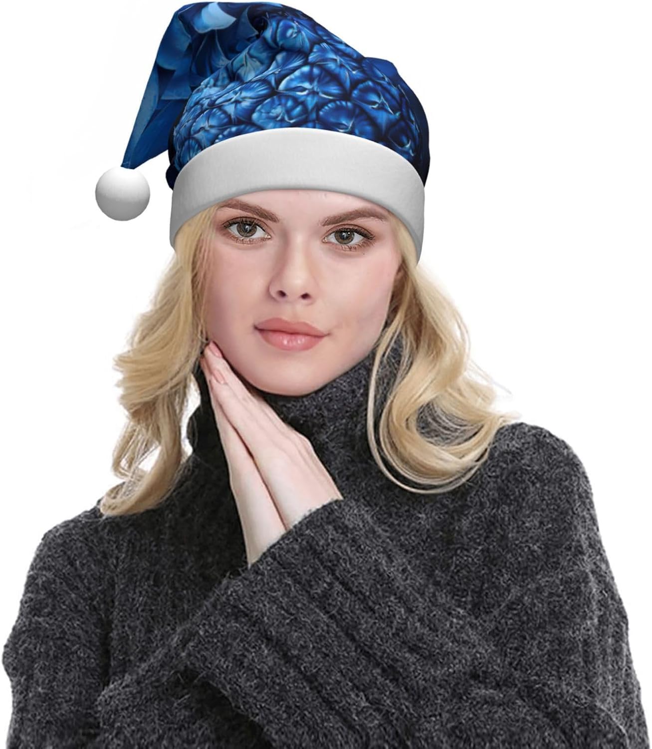 Blue Pineapple Print Christmas Santa Hat Plush for Adults