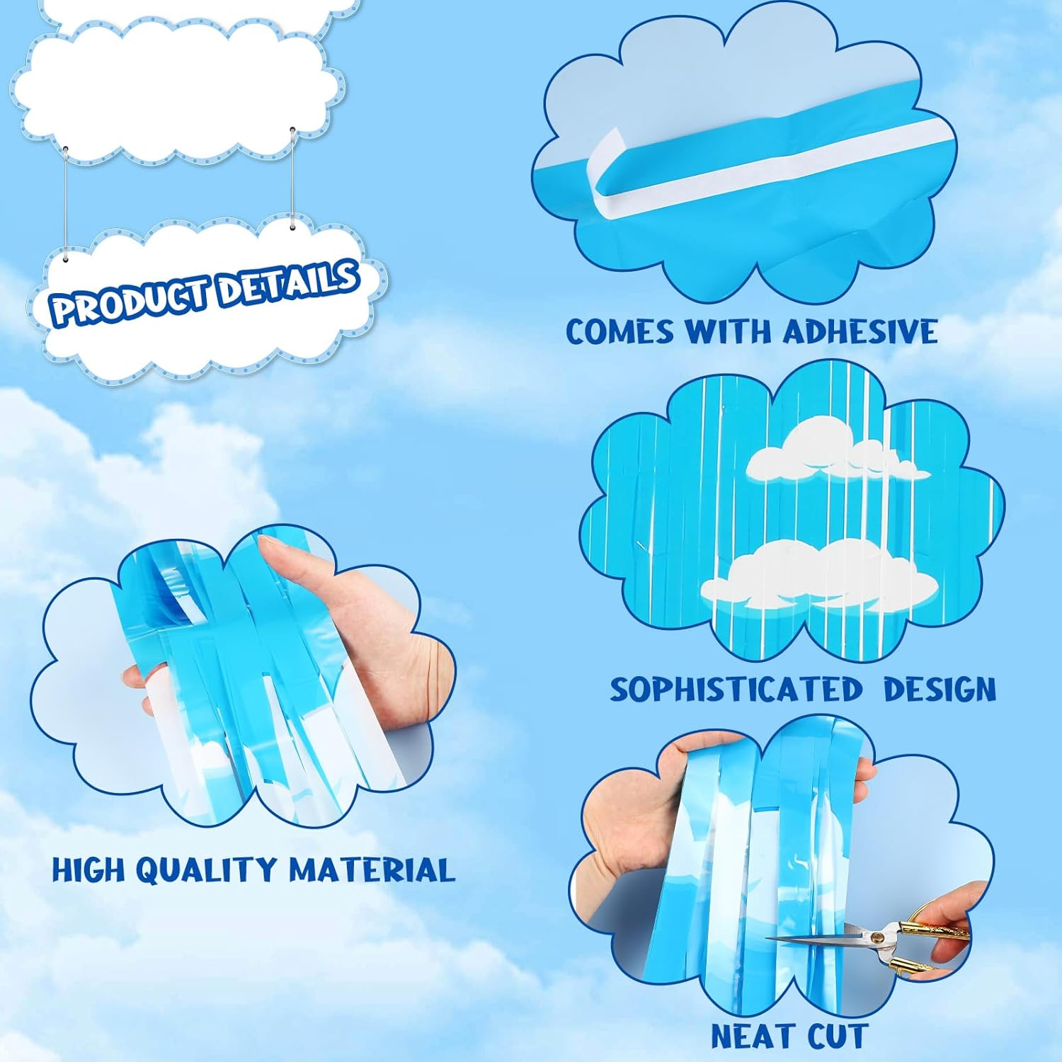 XunYee Clouds Theme Tinsel Curtains 5 Pack