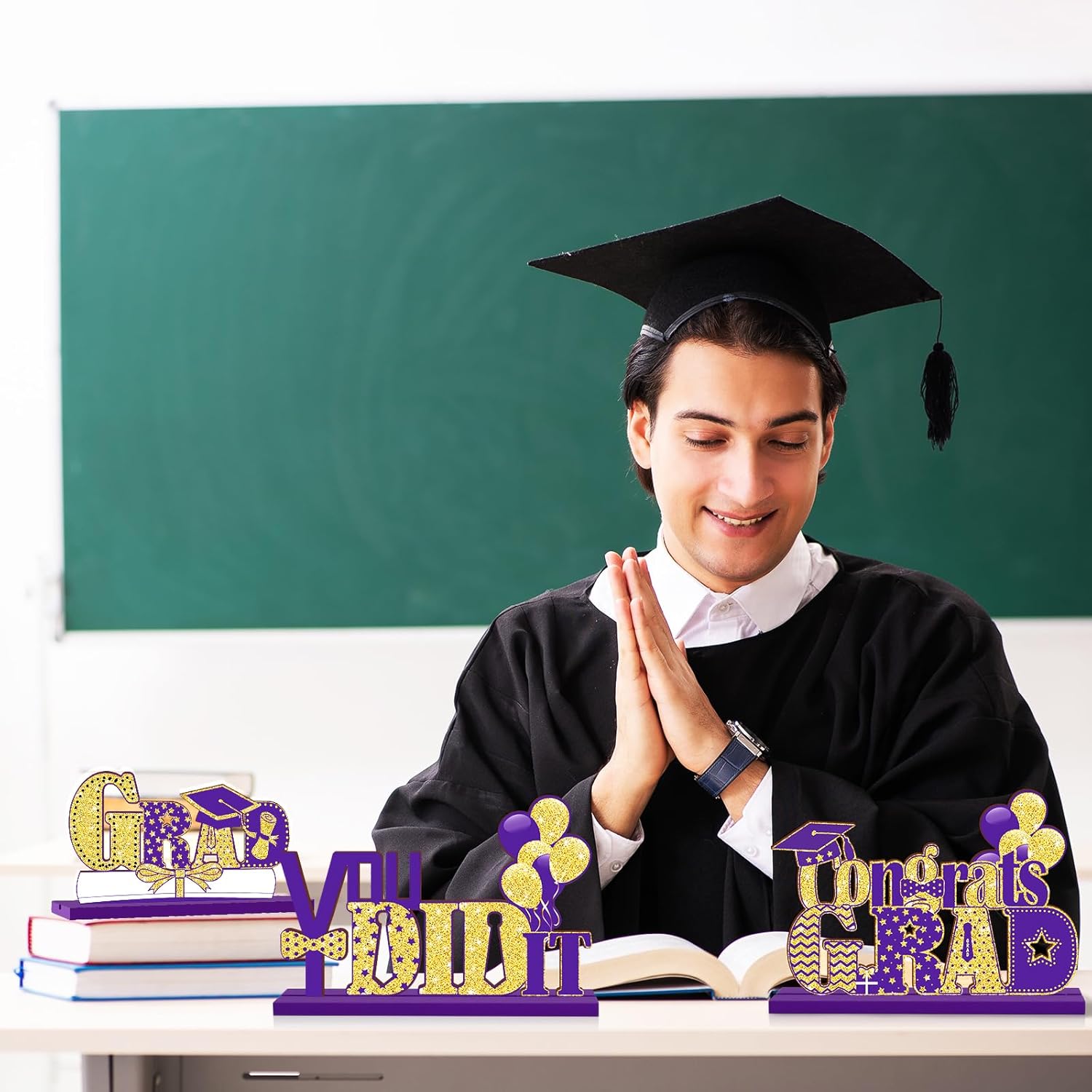 4 Piece Wooden Class of 2025 Graduation Centerpieces