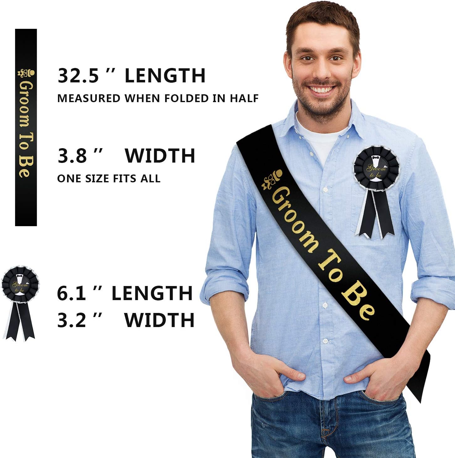 WILLBOND 2 Piece Groom Sash and Badge Set