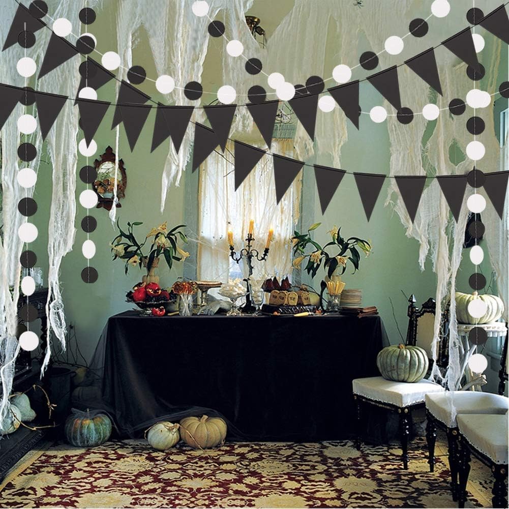 Cheerland Black and White Party Garland Flags for Halloween Birthday Wedding