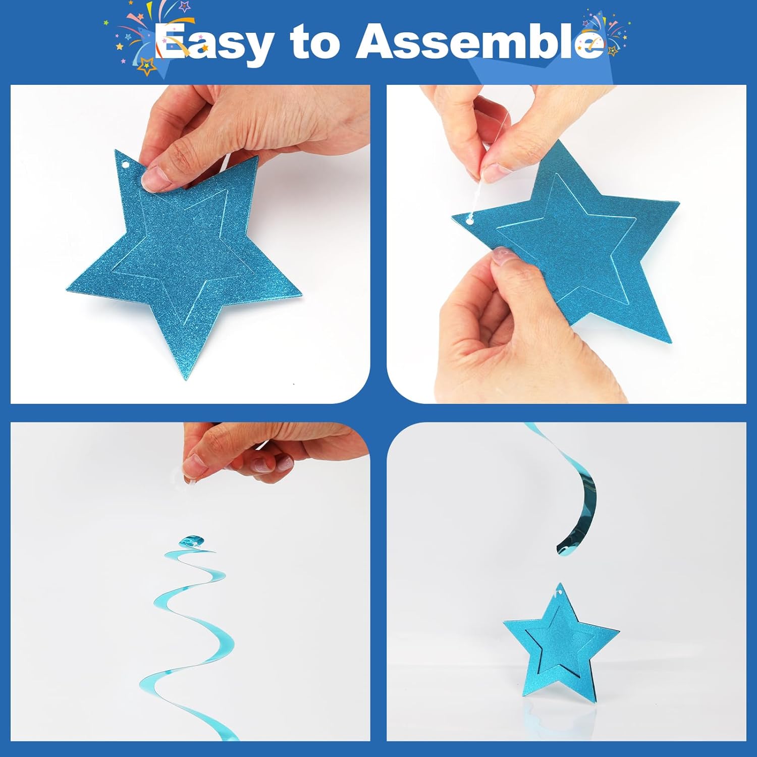 64pcs Blue Foil Swirl Streamers for Birthday Party Decorations