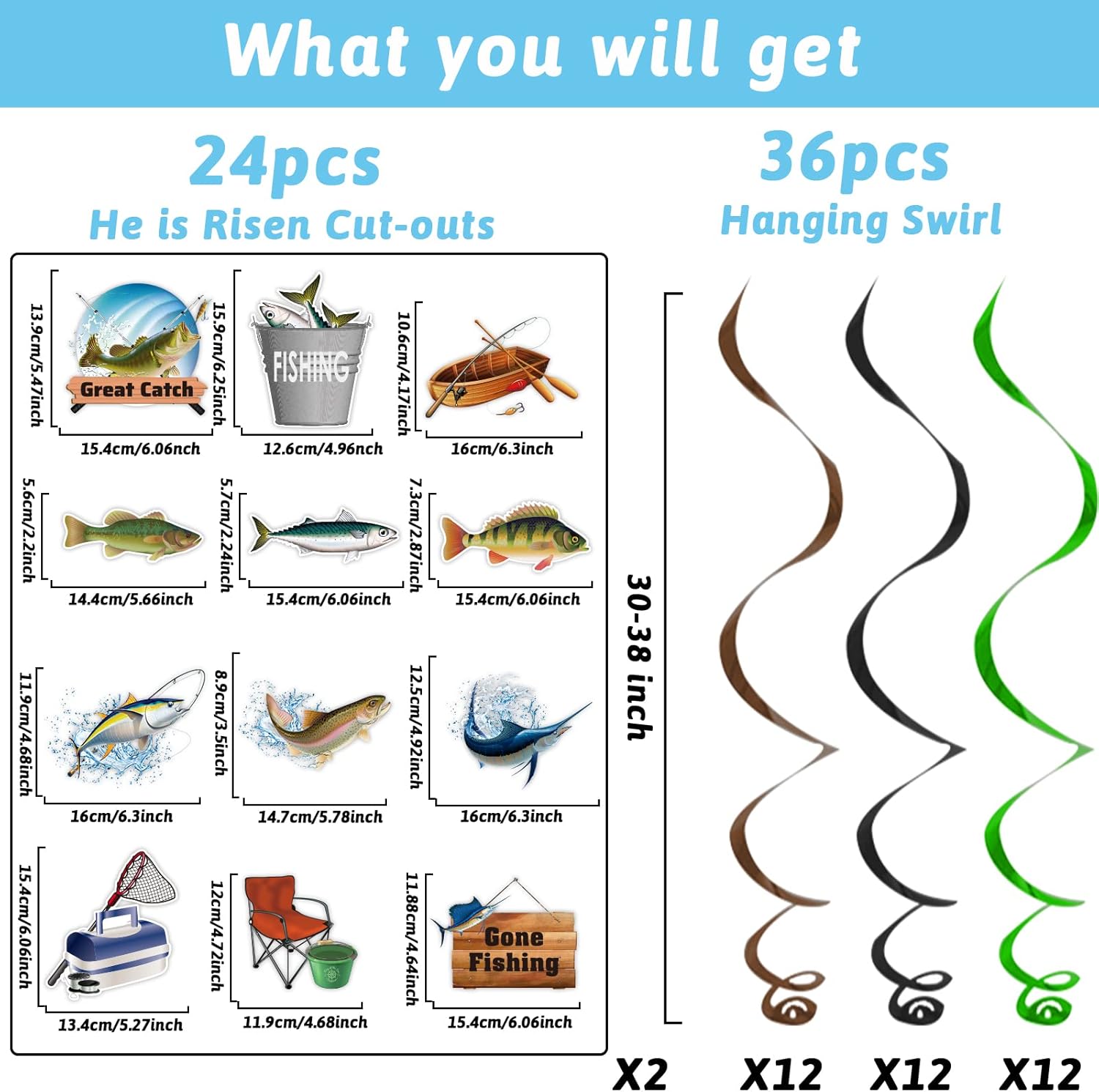 Gone Fishing Birthday Party Decorations Set 60Pcs