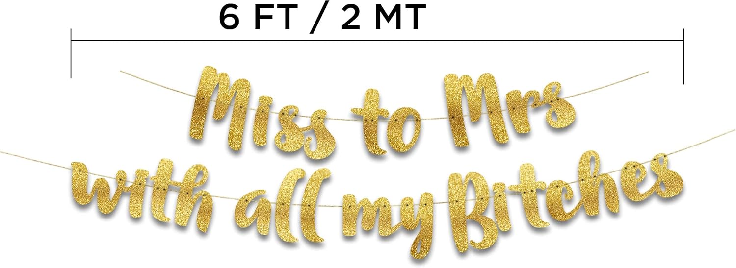 Miss to Mrs Classy Sassy Bachelorette Gold Glitter Banner