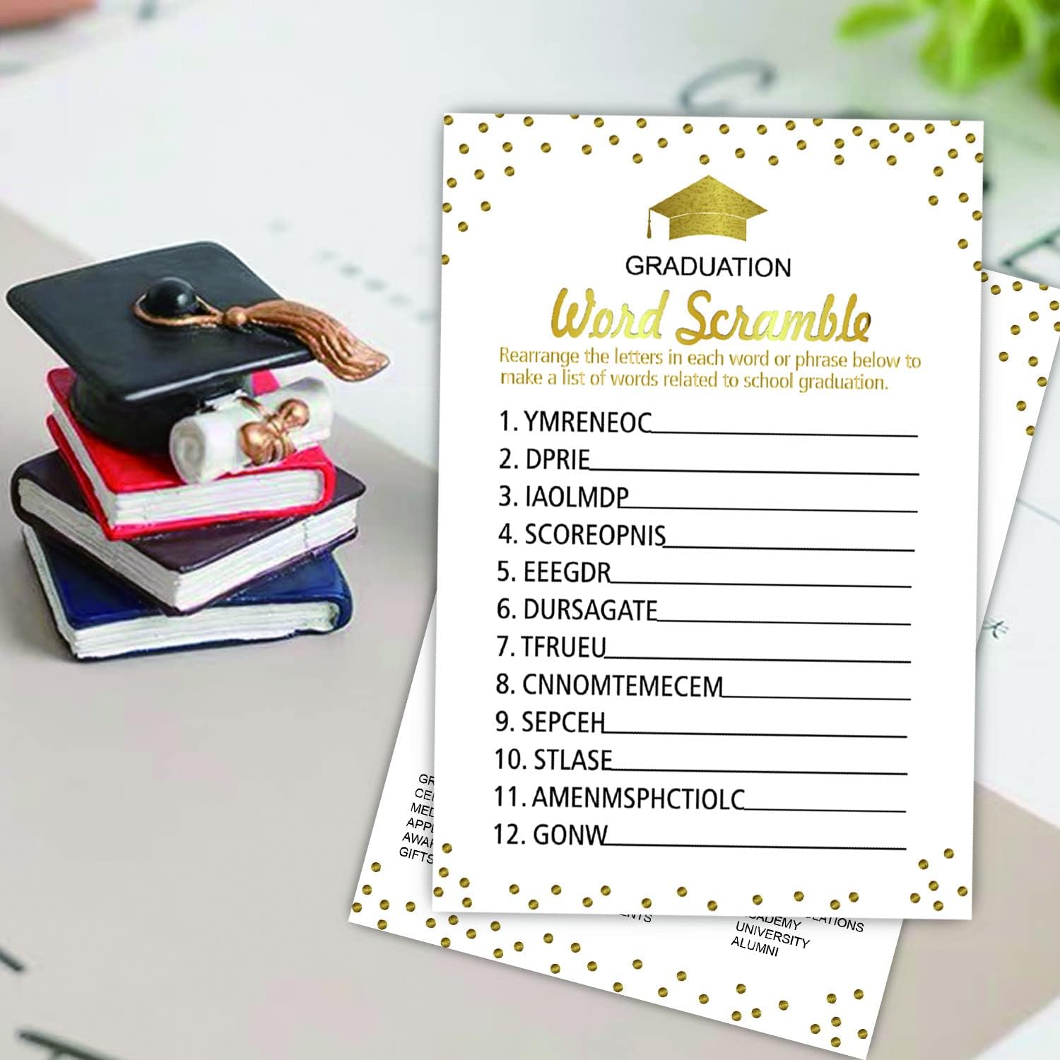Graduation Party Word Scramble Game Cards 50 Pack