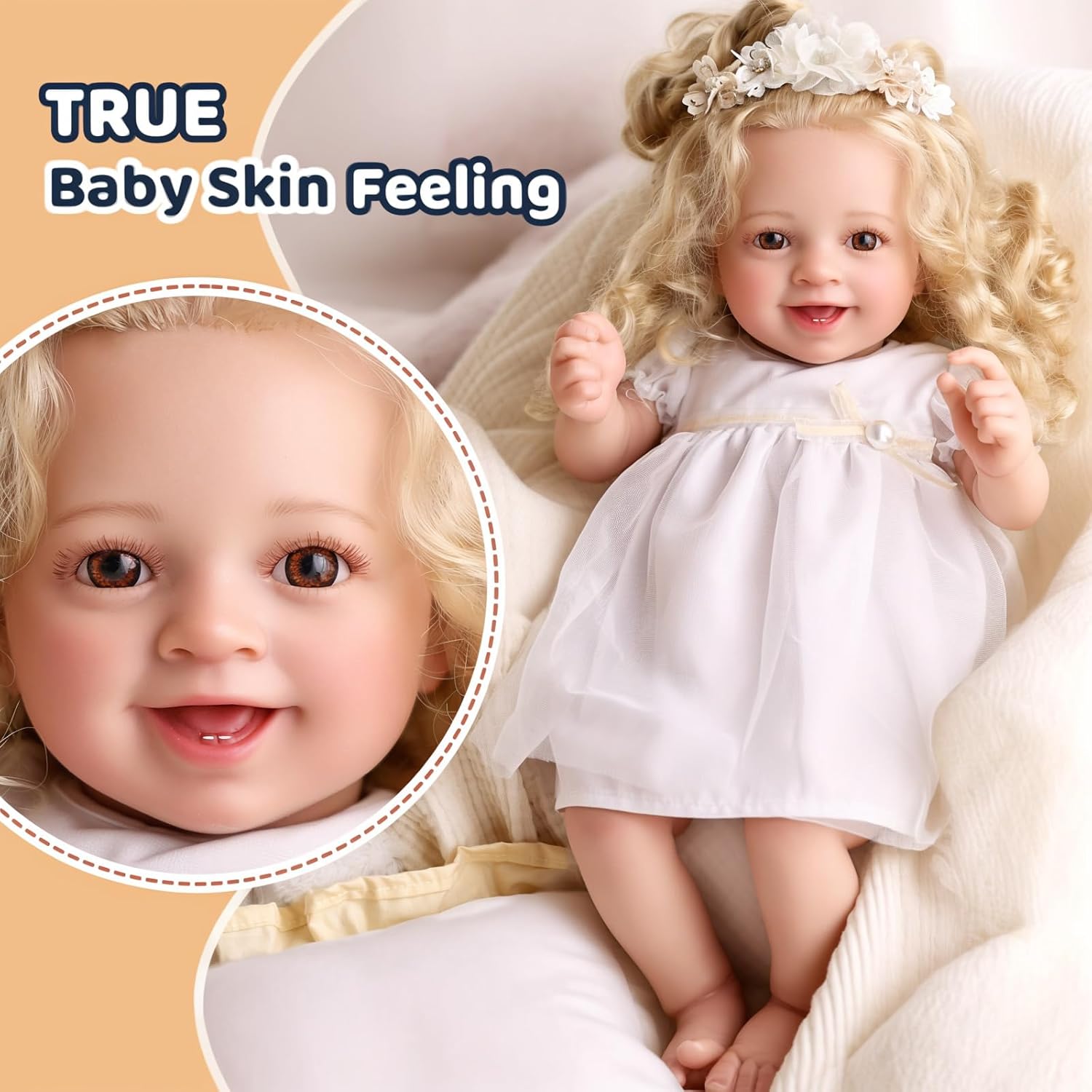 BABESIDE Lifelike 20 Inch Newborn Baby Doll Blond Girl