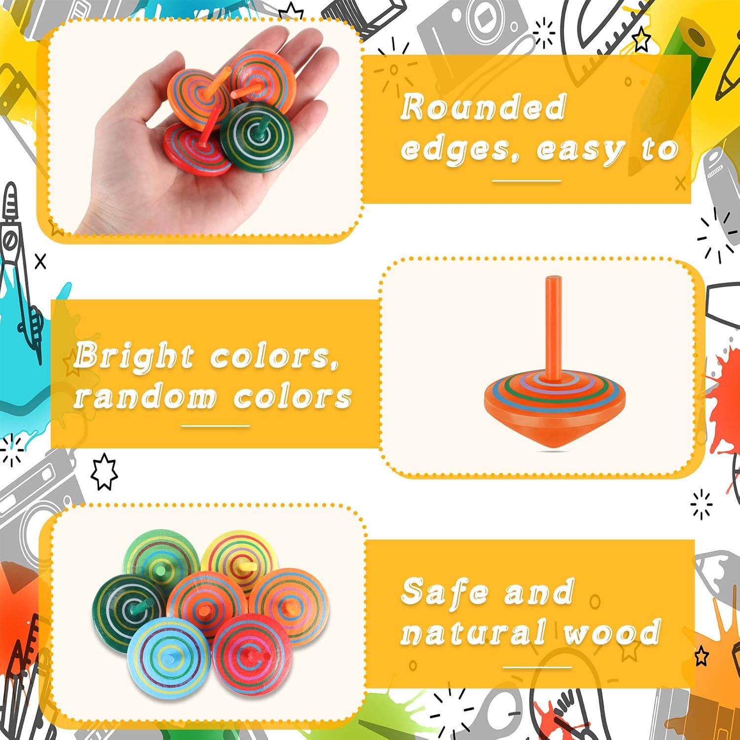 Aoriher Colorful Wooden Spinning Tops 24 Pieces