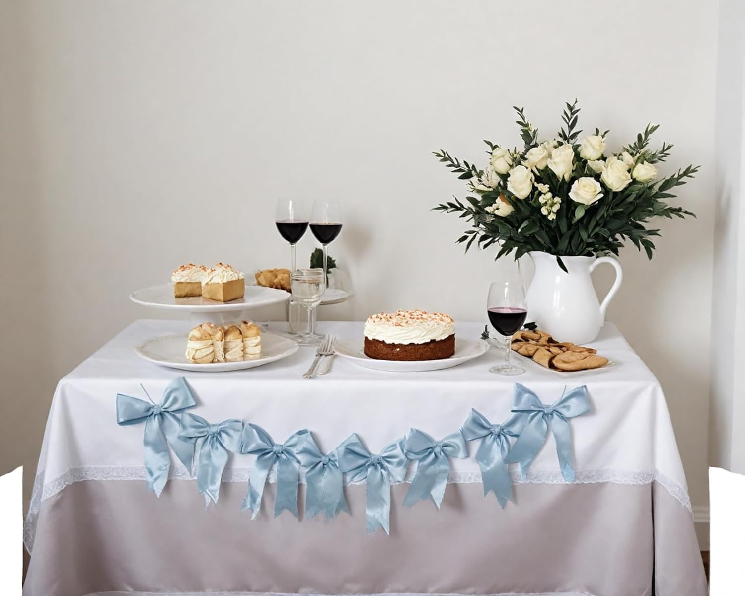 Blue Bow Garland Banner for Bachelorette Party Decor