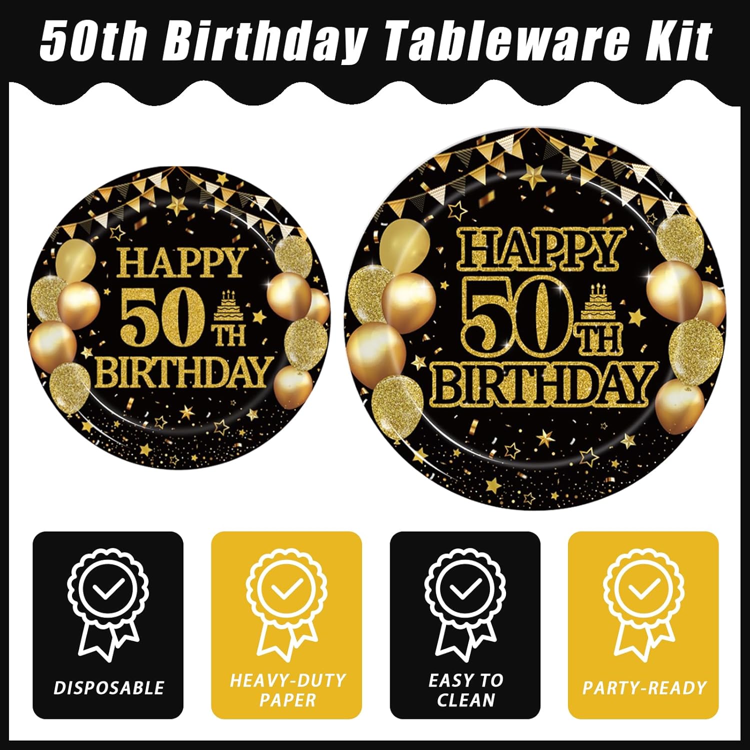 Kepeel 96Pcs 50th Birthday Tableware Set for 24 Guests